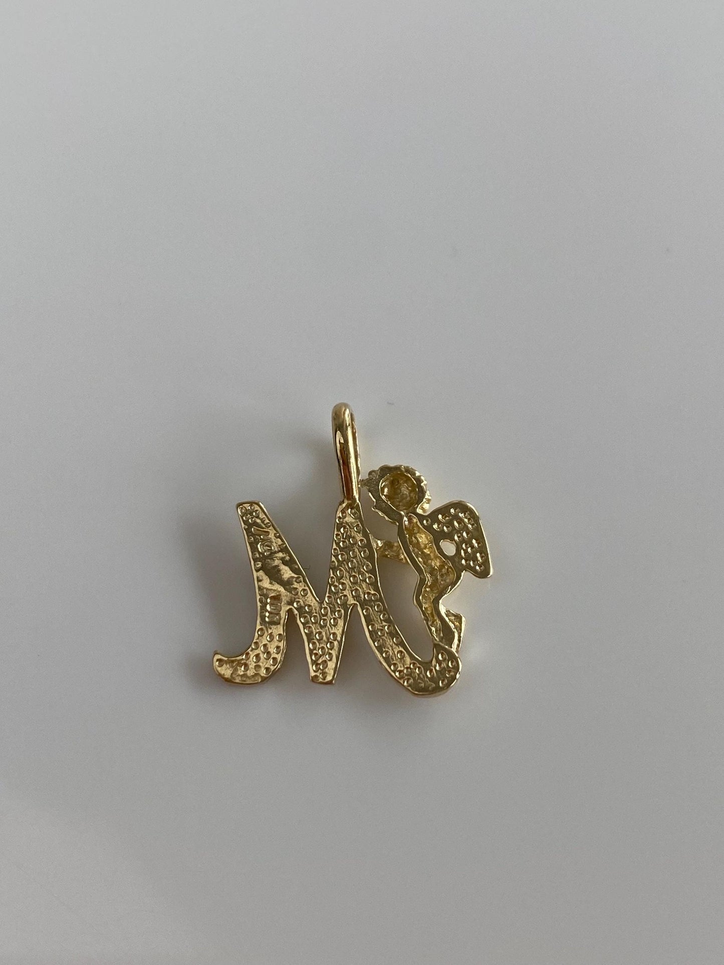 Vintage Solid 10k Yellow Gold Diamond Cut Angel Initial 'M' Charm