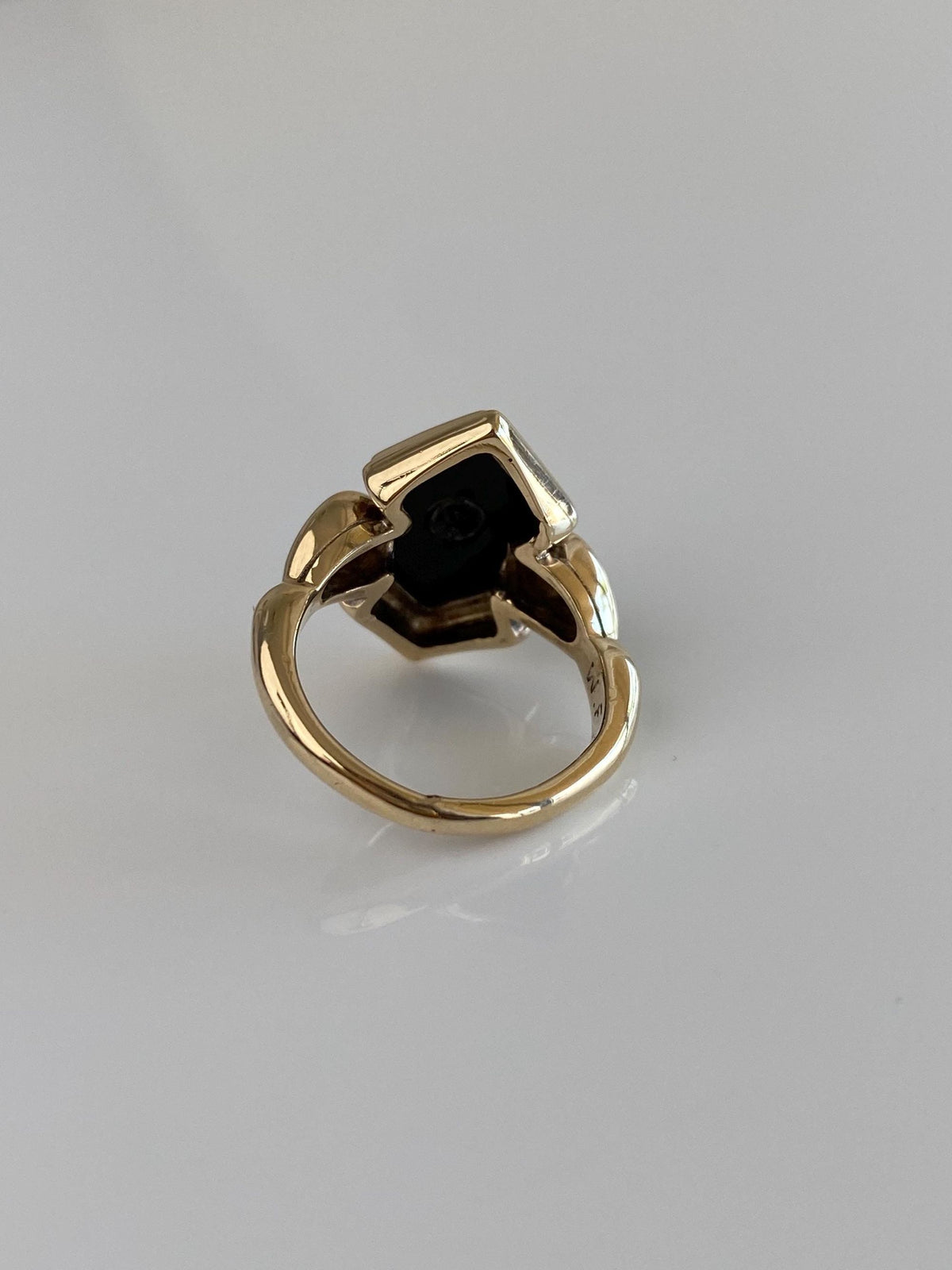 Vintage Solid 9k White & Yellow Gold Onyx Diamond Ring - Size 3.5