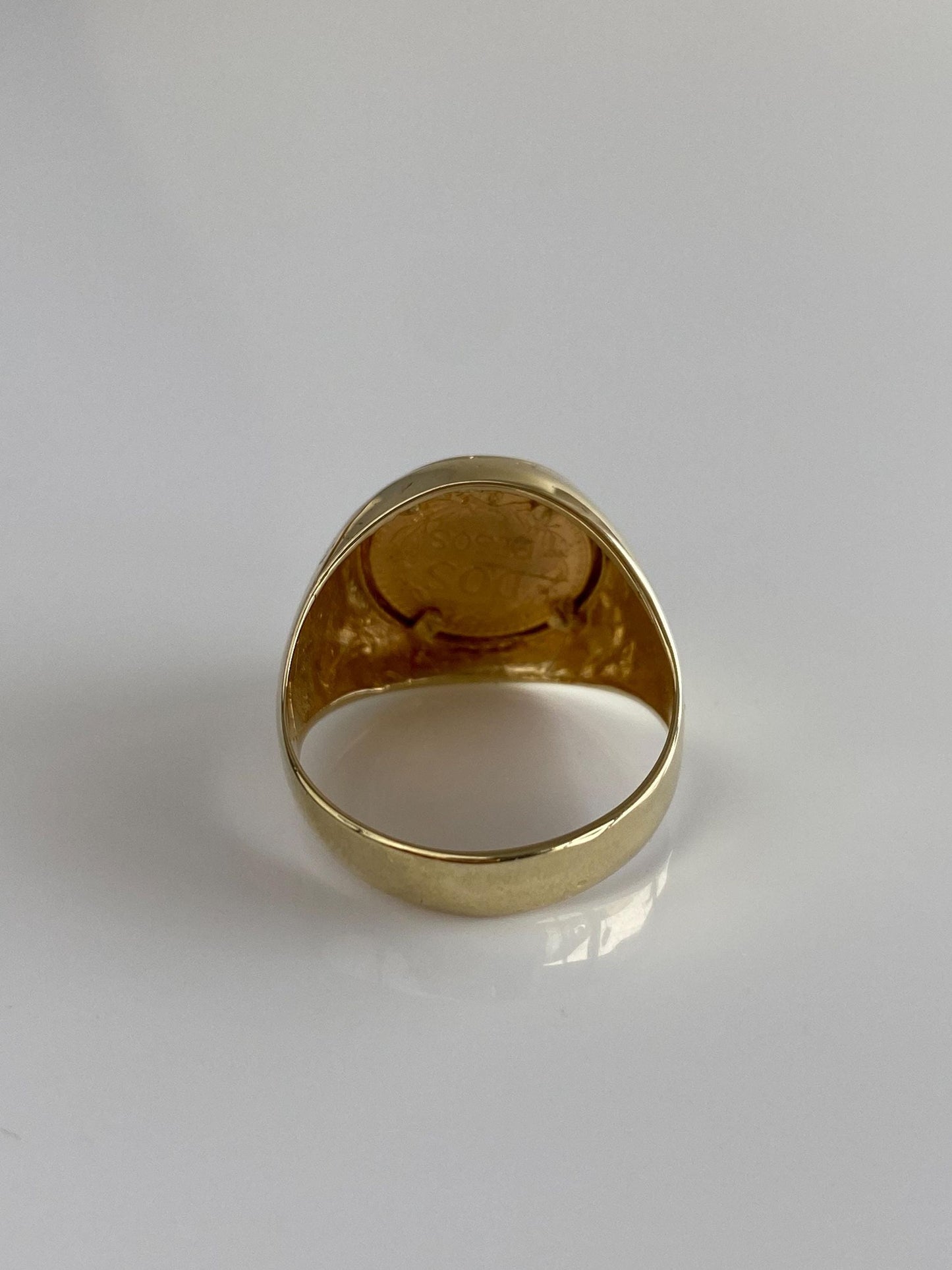 Vintage Solid 10k Yellow Gold Mexican Dos Peso Gold Coin Ring - Size 9.75