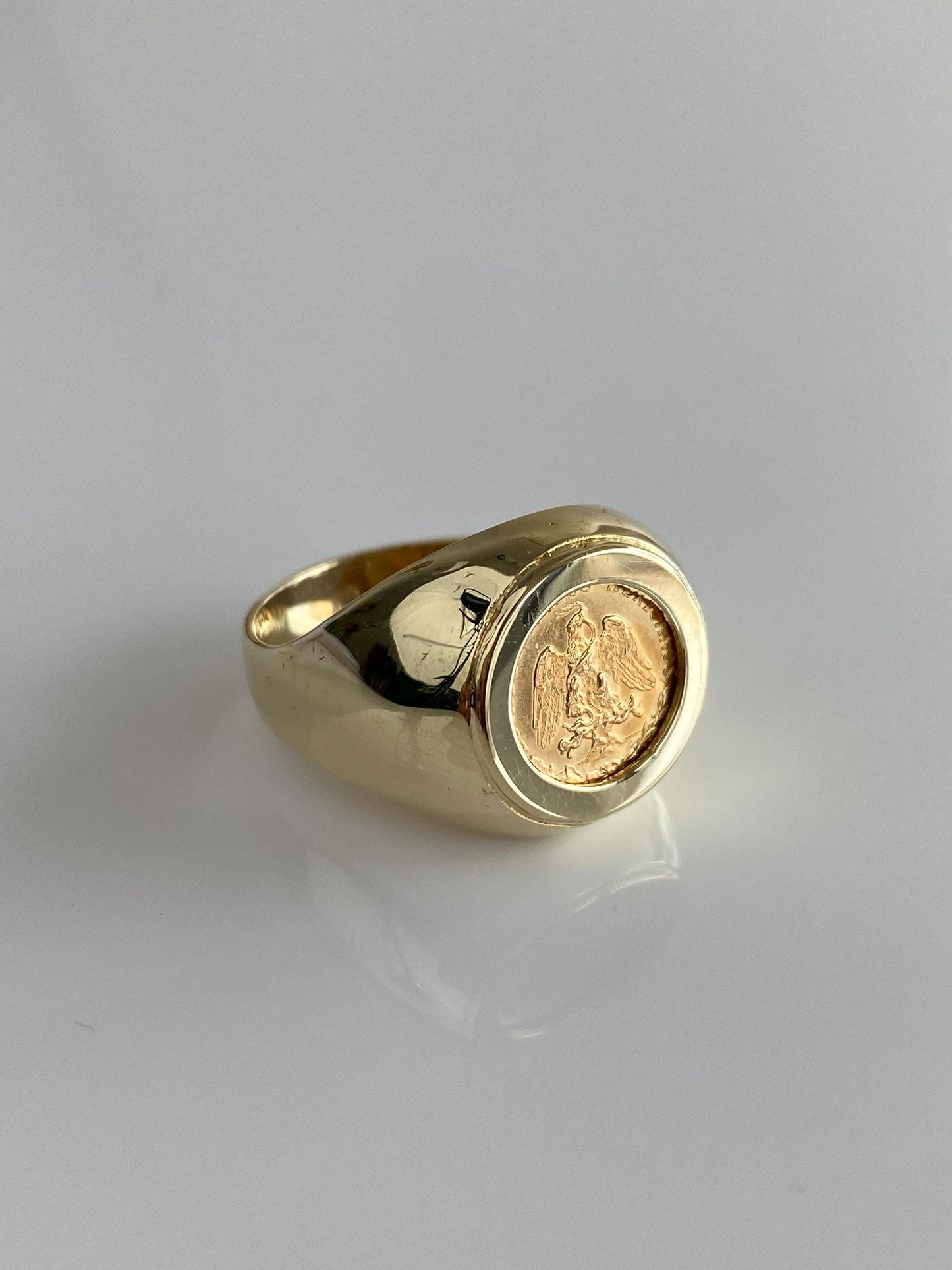 Vintage Solid 10k Yellow Gold Mexican Dos Peso Gold Coin Ring - Size 9.75