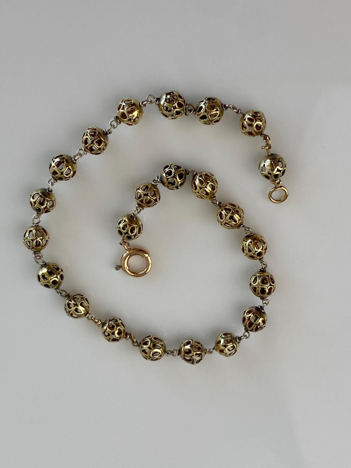 Vintage Solid 14k Yellow Gold Open Work Ball Link Bracelet - 7.25 inches