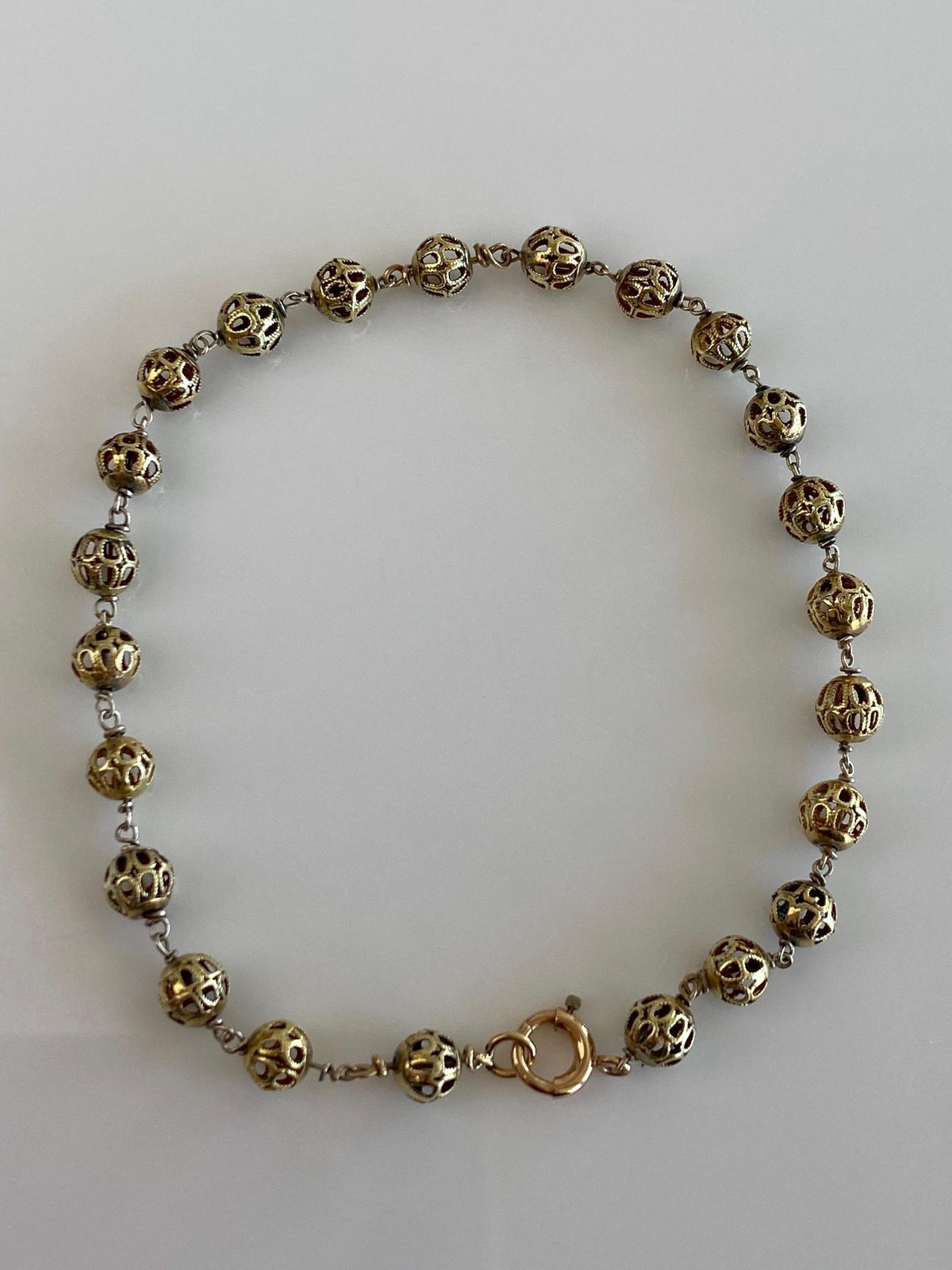 Vintage Solid 14k Yellow Gold Open Work Ball Link Bracelet - 7.25 inches