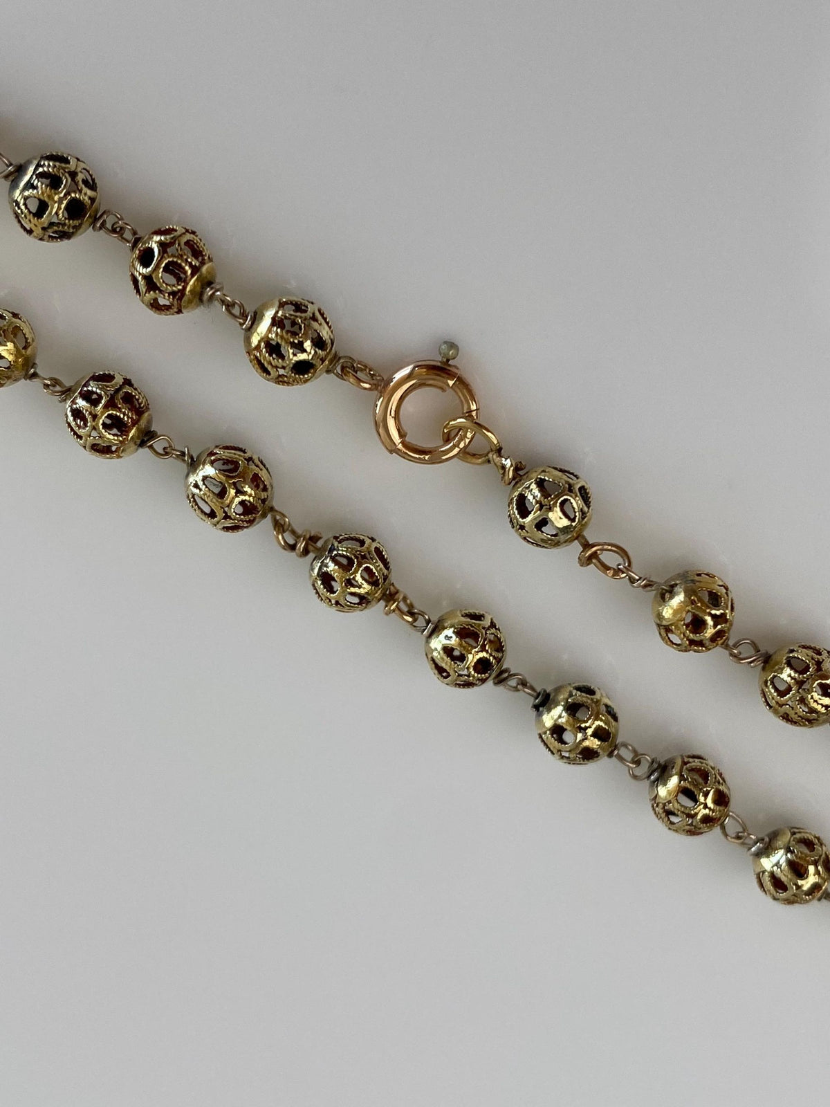 Vintage Solid 14k Yellow Gold Open Work Ball Link Bracelet - 7.25 inches
