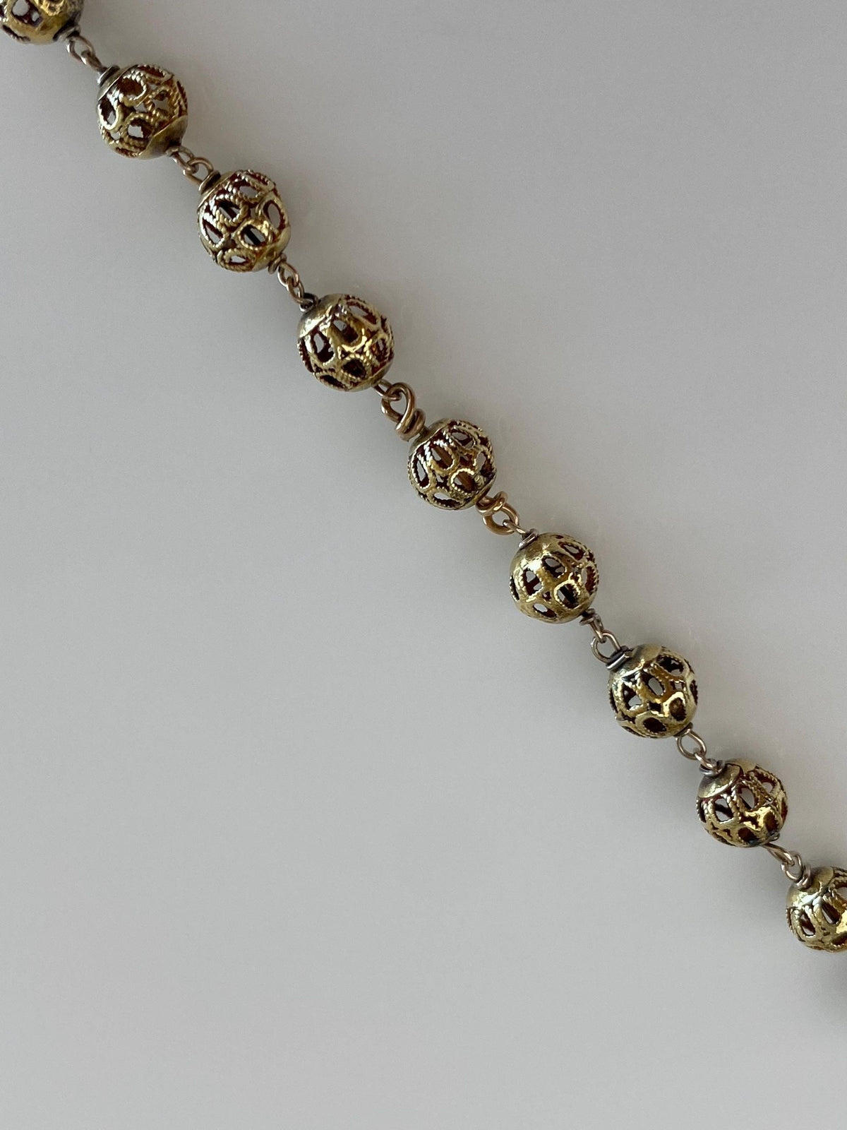 Vintage Solid 14k Yellow Gold Open Work Ball Link Bracelet - 7.25 inches