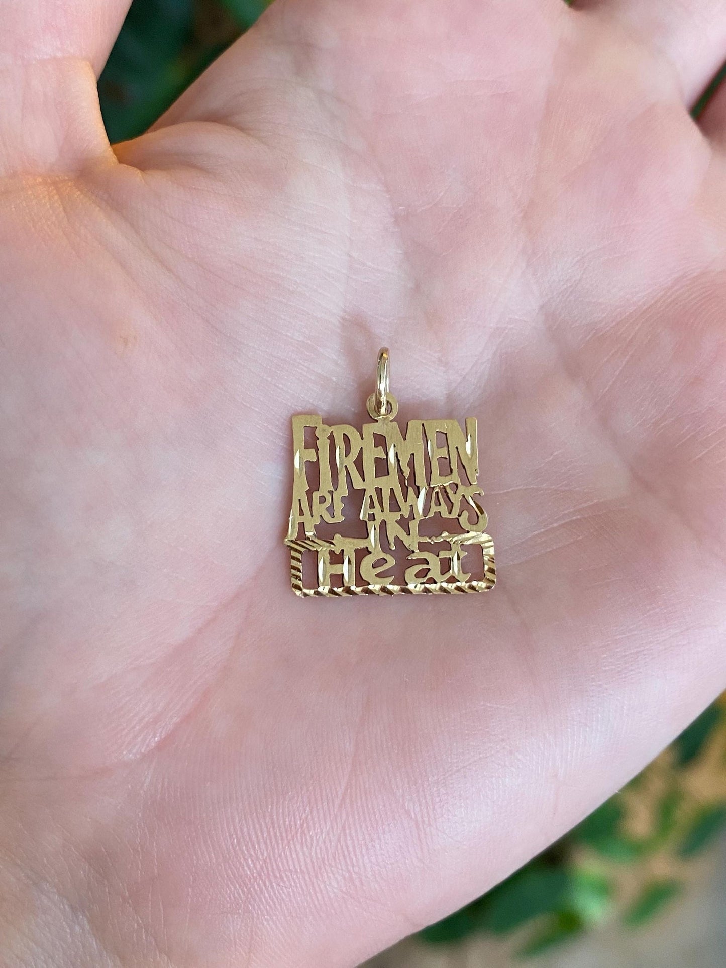 Vintage Solid 14k Yellow Gold Diamond Cut 'Firemen Are Always in Heat' Charm