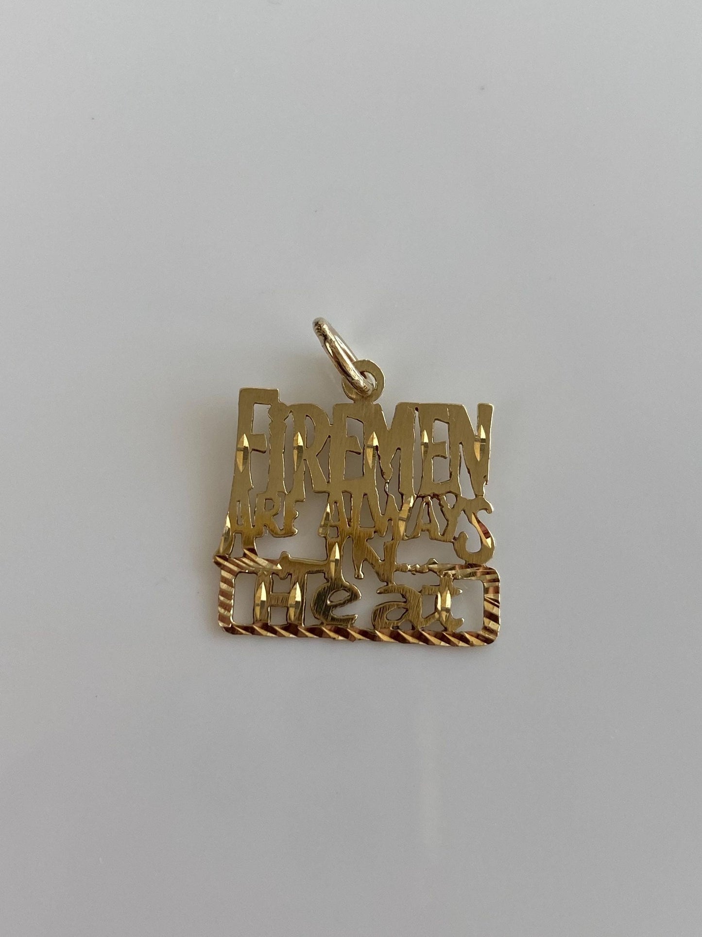 Vintage Solid 14k Yellow Gold Diamond Cut 'Firemen Are Always in Heat' Charm
