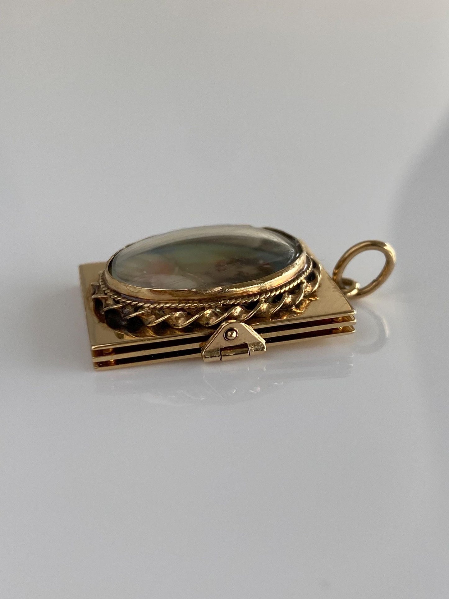 Vintage Solid 14k Yellow Gold Painted Cameo Locket Book Charm