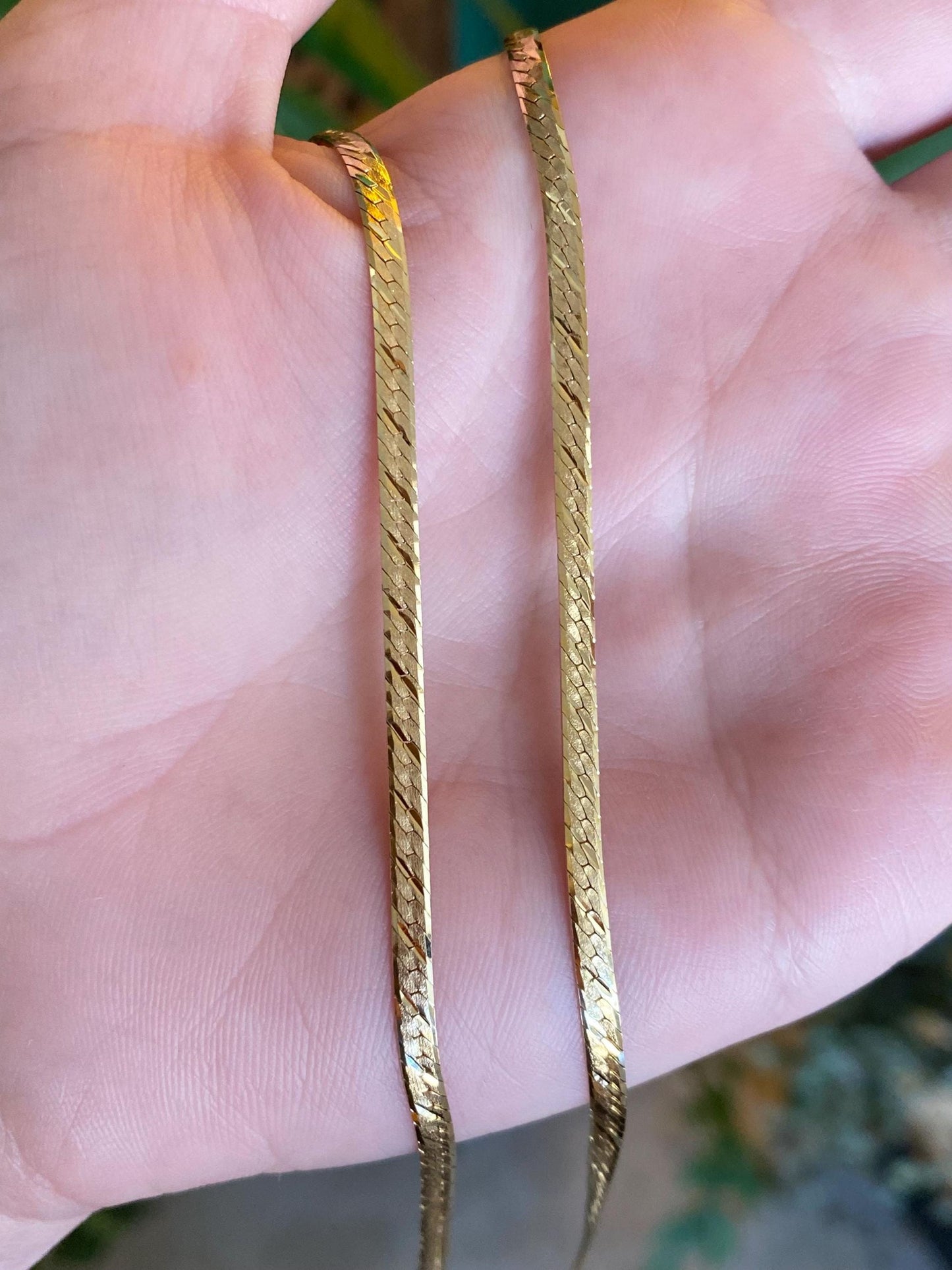 Vintage Solid 14k Yellow Gold Long Pattern Herringbone Chain Necklace - 23.75 inches