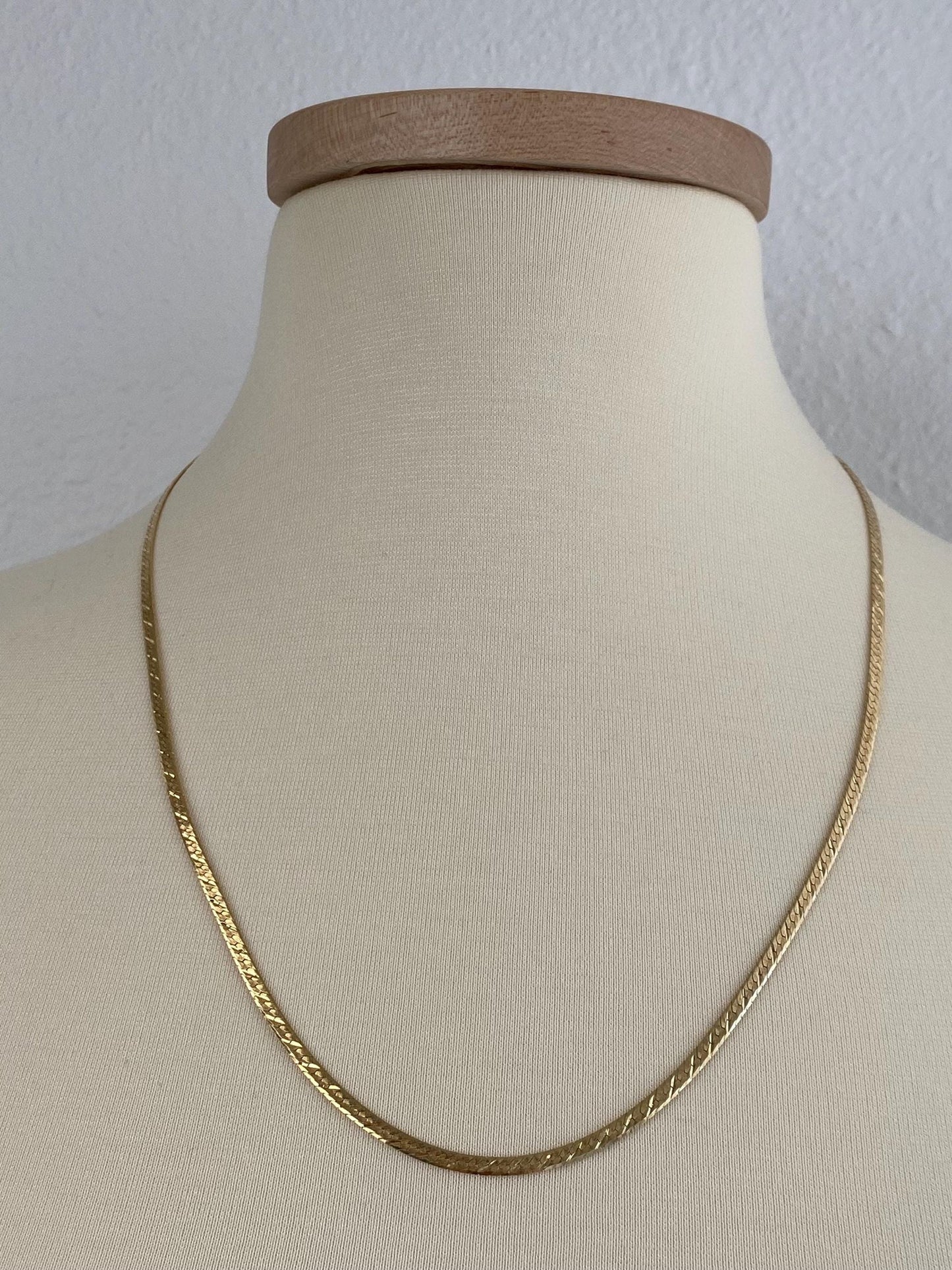 Vintage Solid 14k Yellow Gold Long Pattern Herringbone Chain Necklace - 23.75 inches