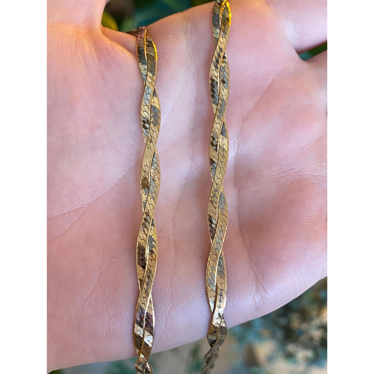Vintage Solid 14k Yellow & White Gold Twist Herringbone Chain Necklace - 18.25 inches