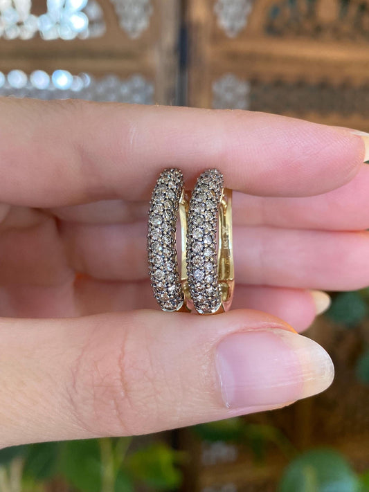 Vintage Solid 14k Yellow Gold Champagne Diamond Pave Drop Earrings