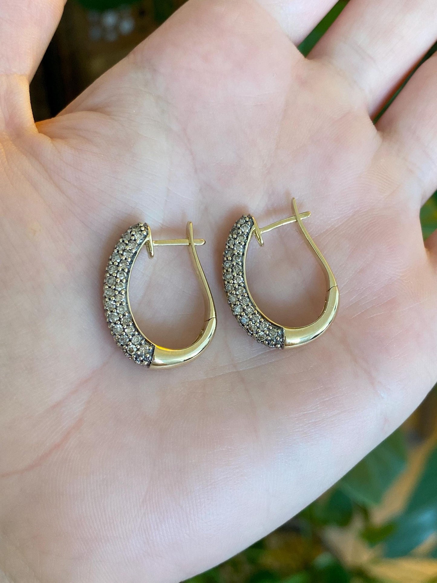 Vintage Solid 14k Yellow Gold Champagne Diamond Pave Drop Earrings