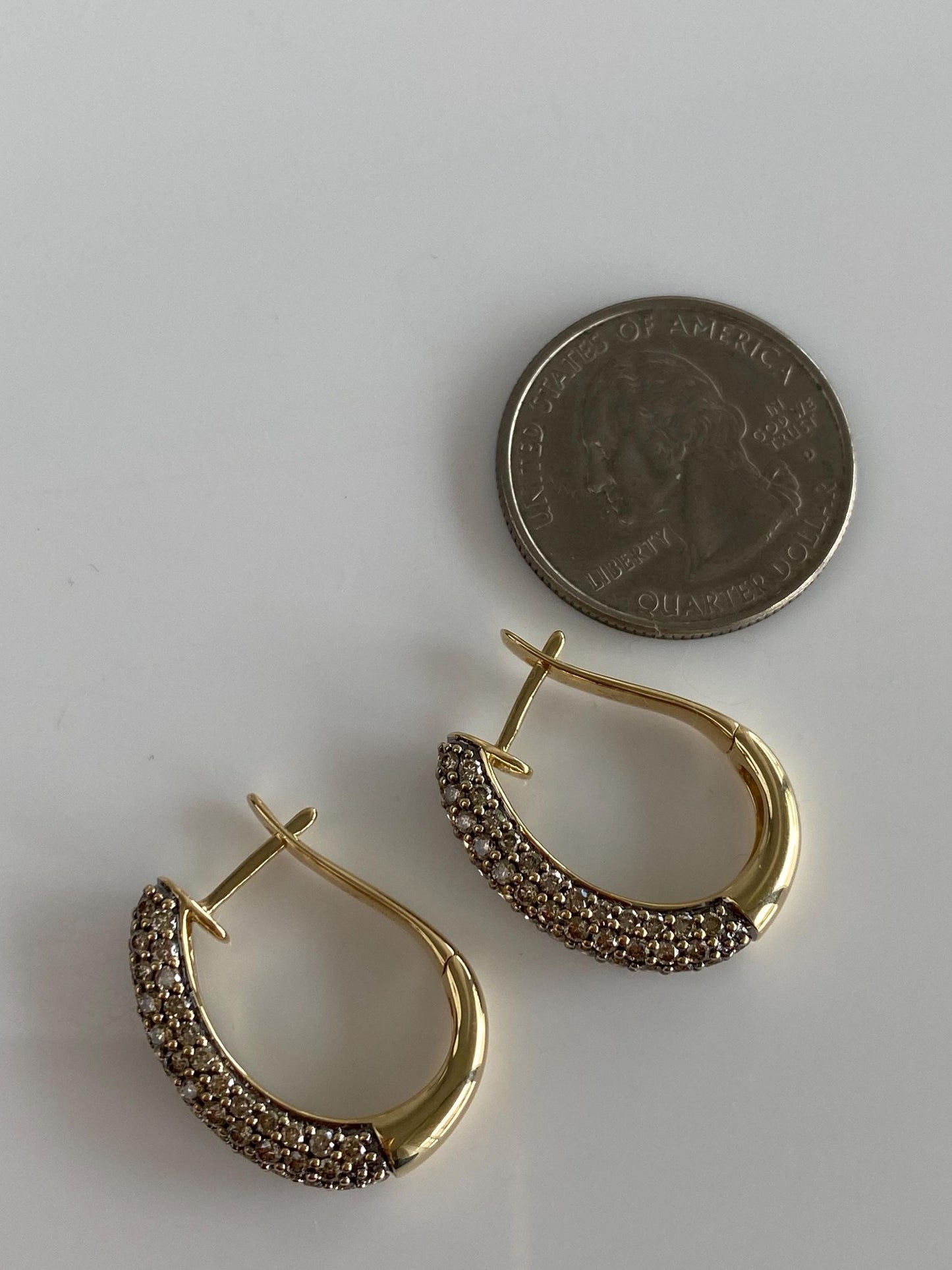 Vintage Solid 14k Yellow Gold Champagne Diamond Pave Drop Earrings