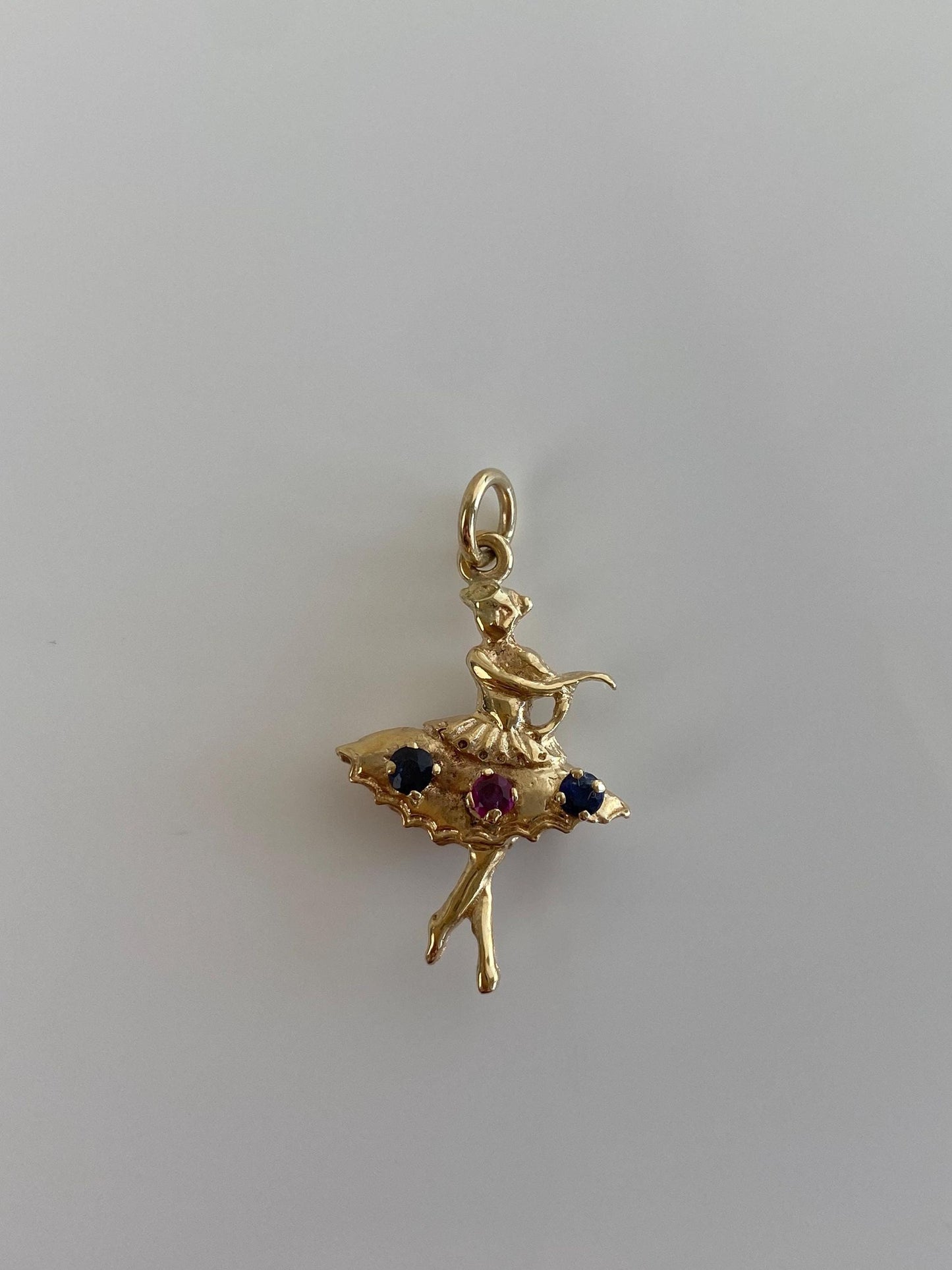 Vintage Solid 14k Yellow Gold Pink and Blue Sapphire Ballerina Charm