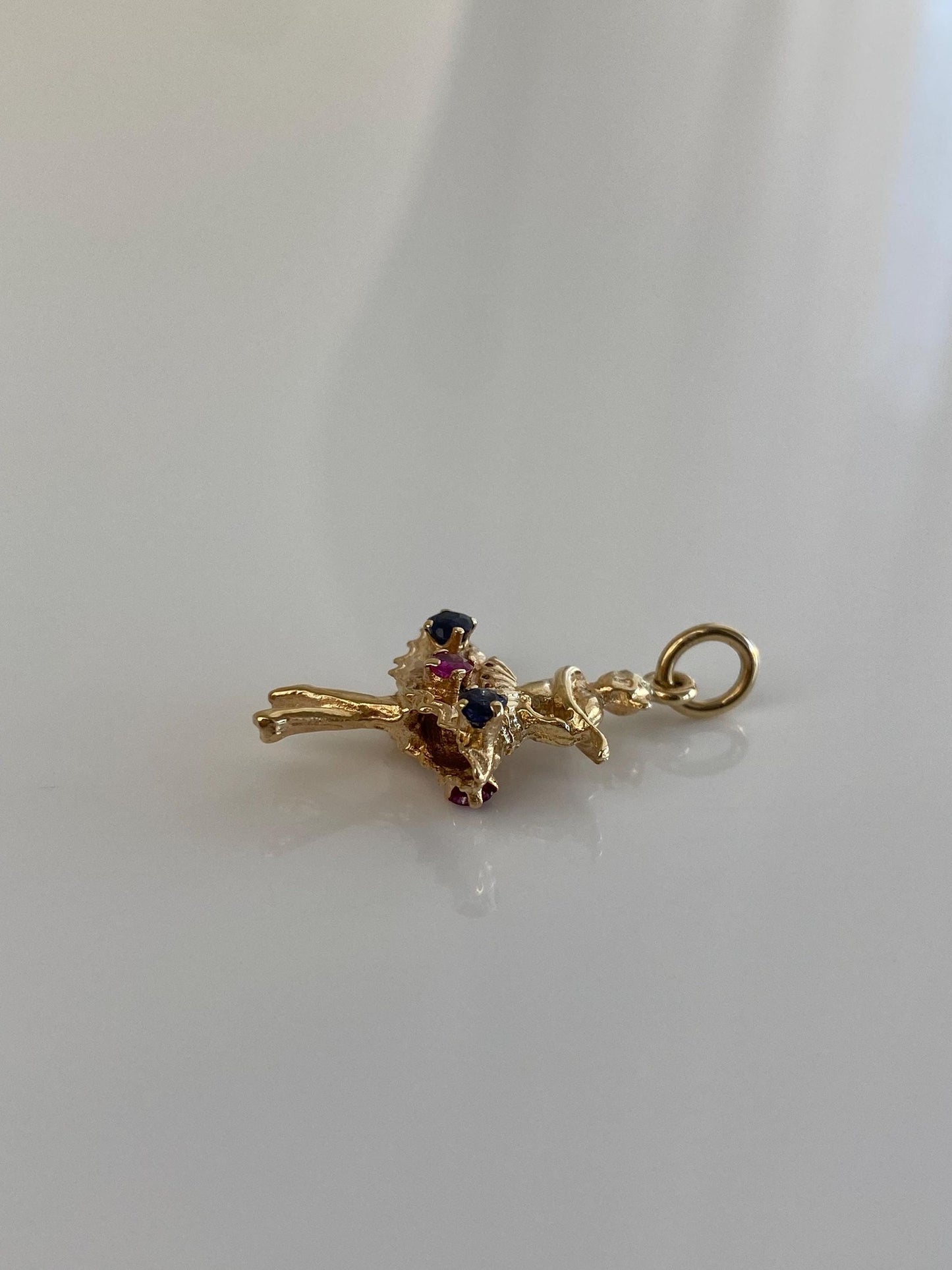 Vintage Solid 14k Yellow Gold Pink and Blue Sapphire Ballerina Charm
