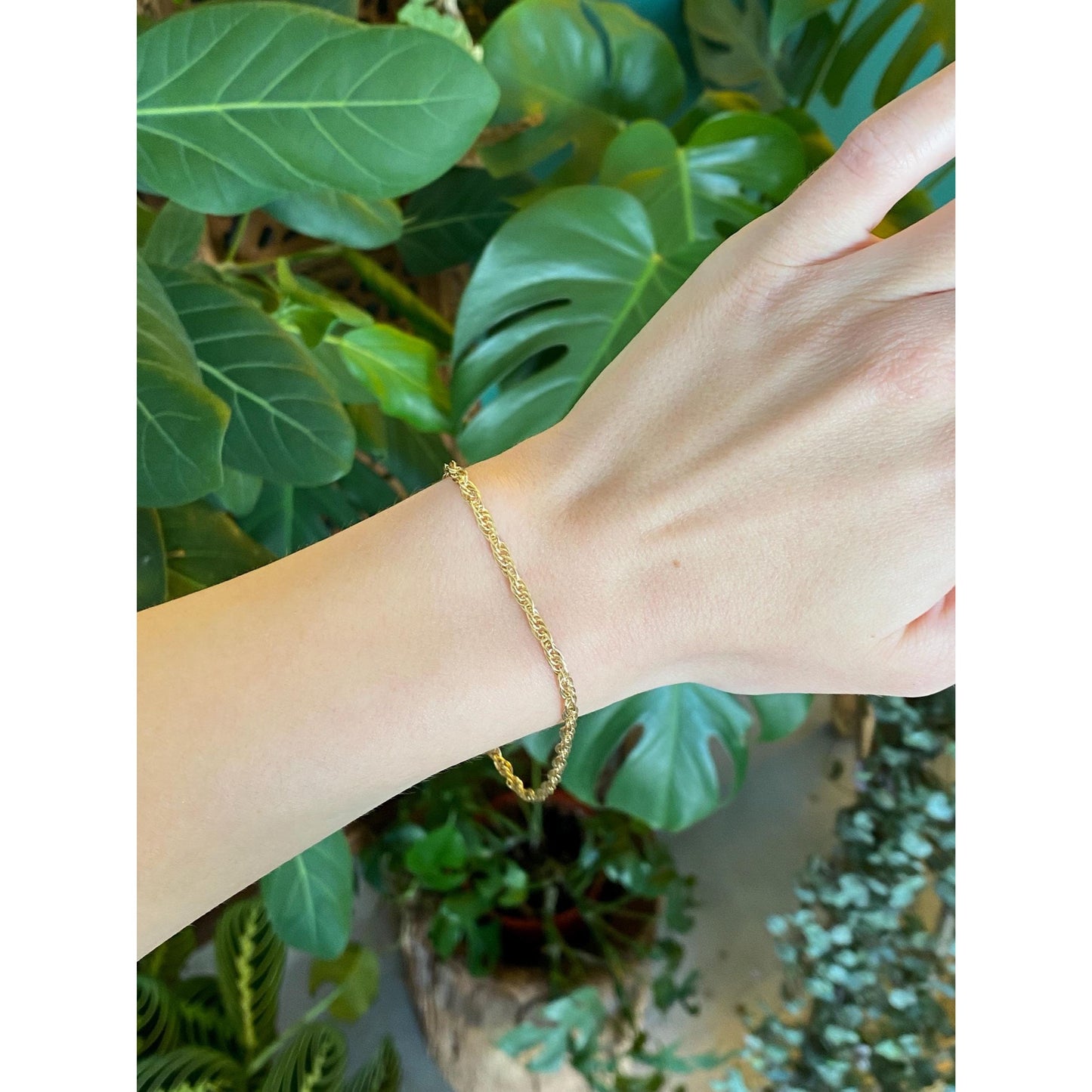 Vintage Solid 18k Yellow Gold Rope Chain Bracelet - 8.25 inches