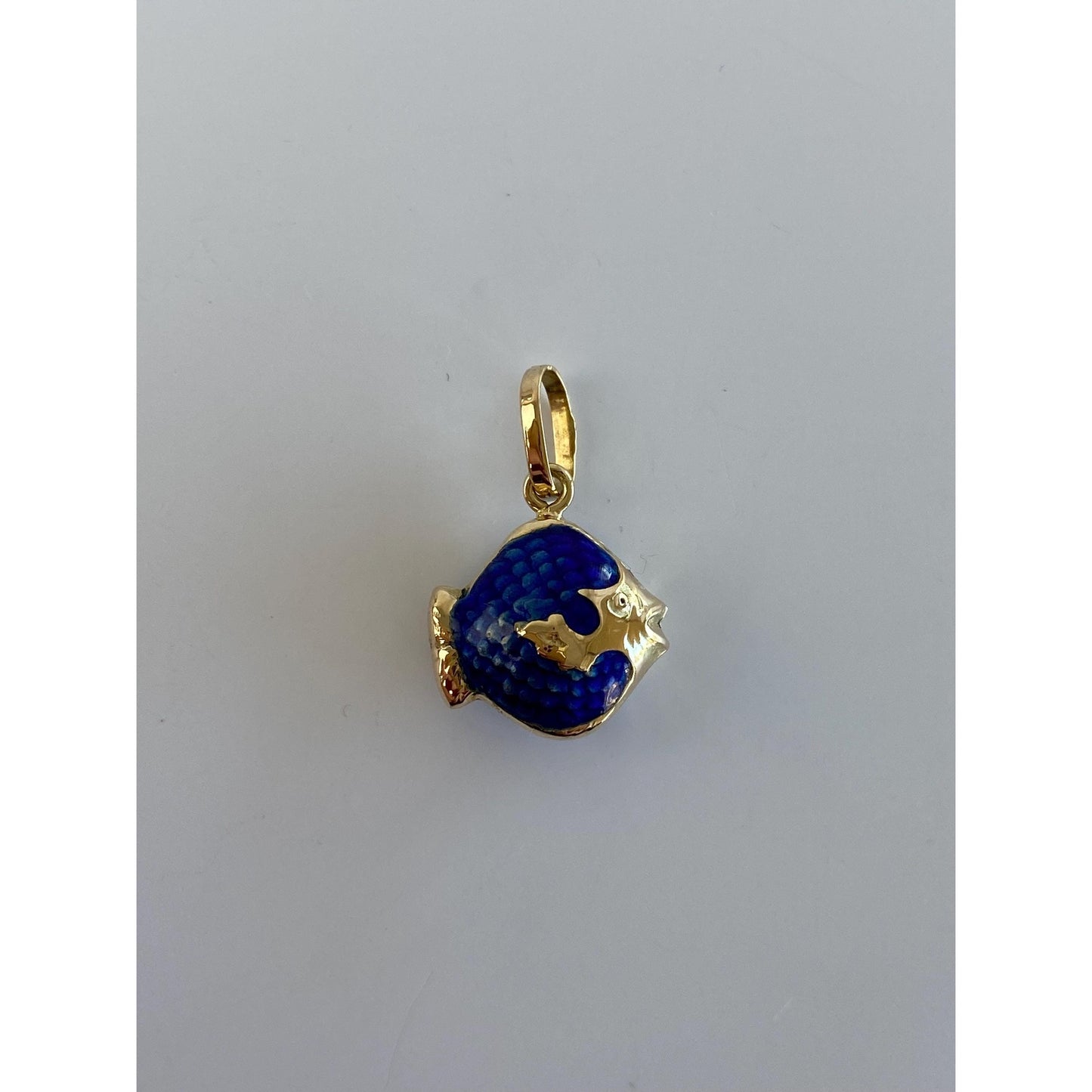 Vintage Solid 14k Yellow Gold Blue Enamel Fish Charm