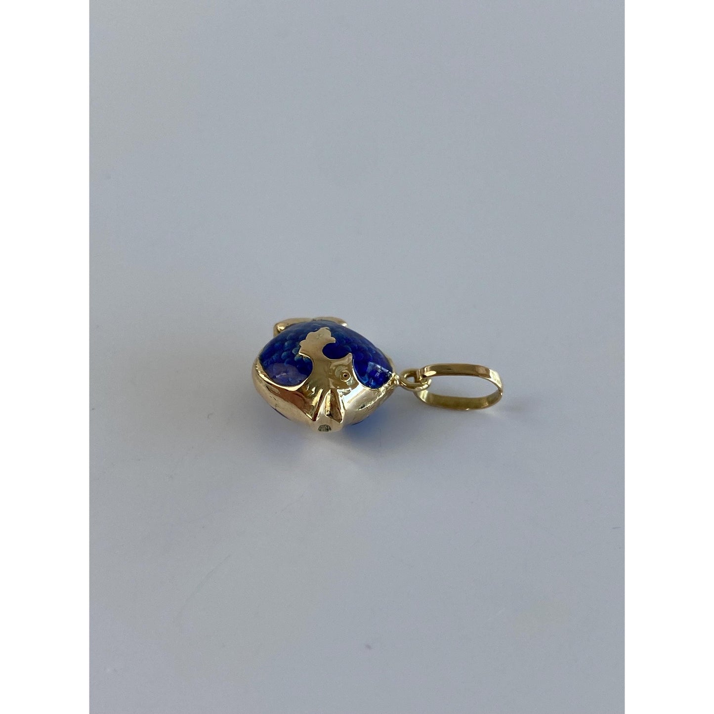 Vintage Solid 14k Yellow Gold Blue Enamel Fish Charm