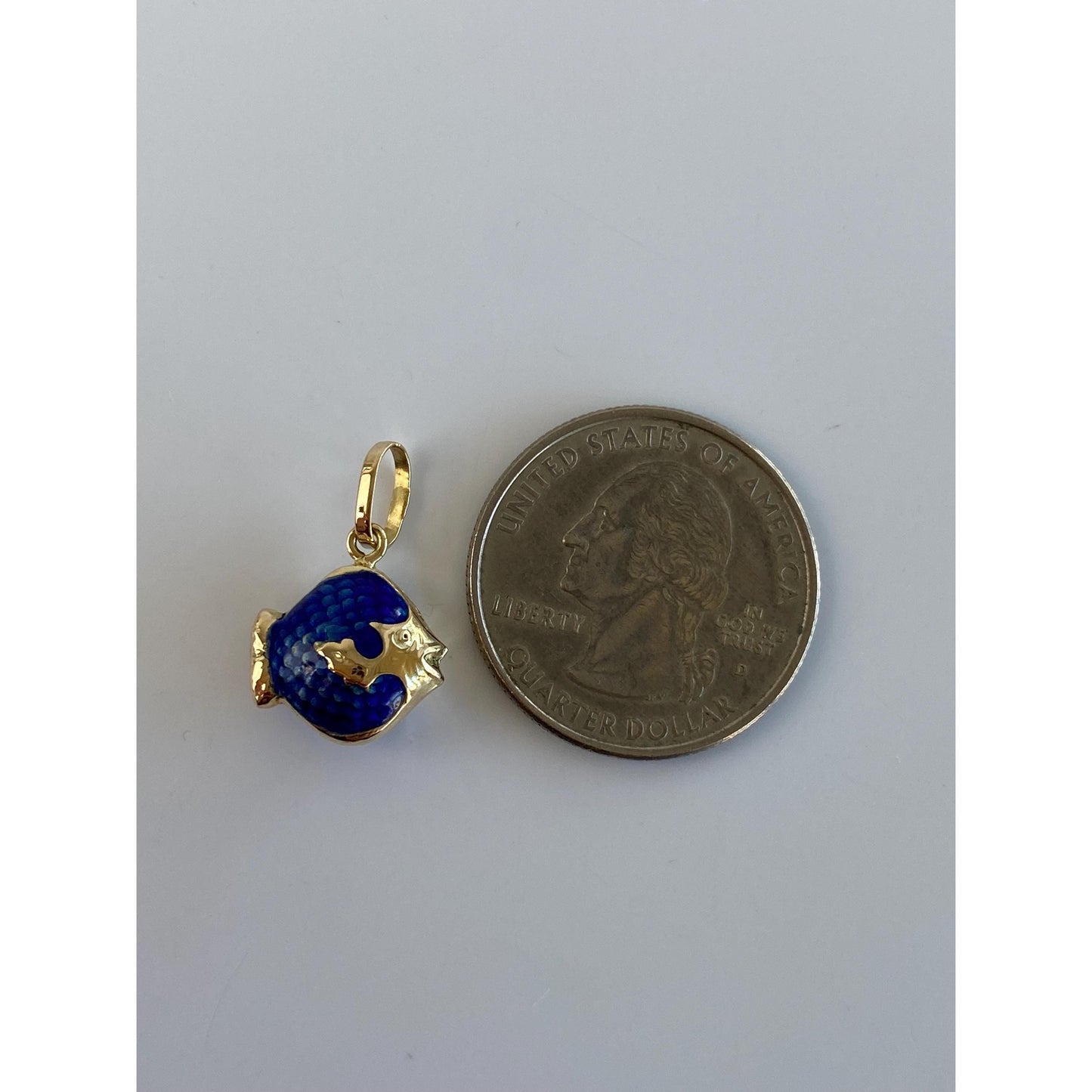 Vintage Solid 14k Yellow Gold Blue Enamel Fish Charm
