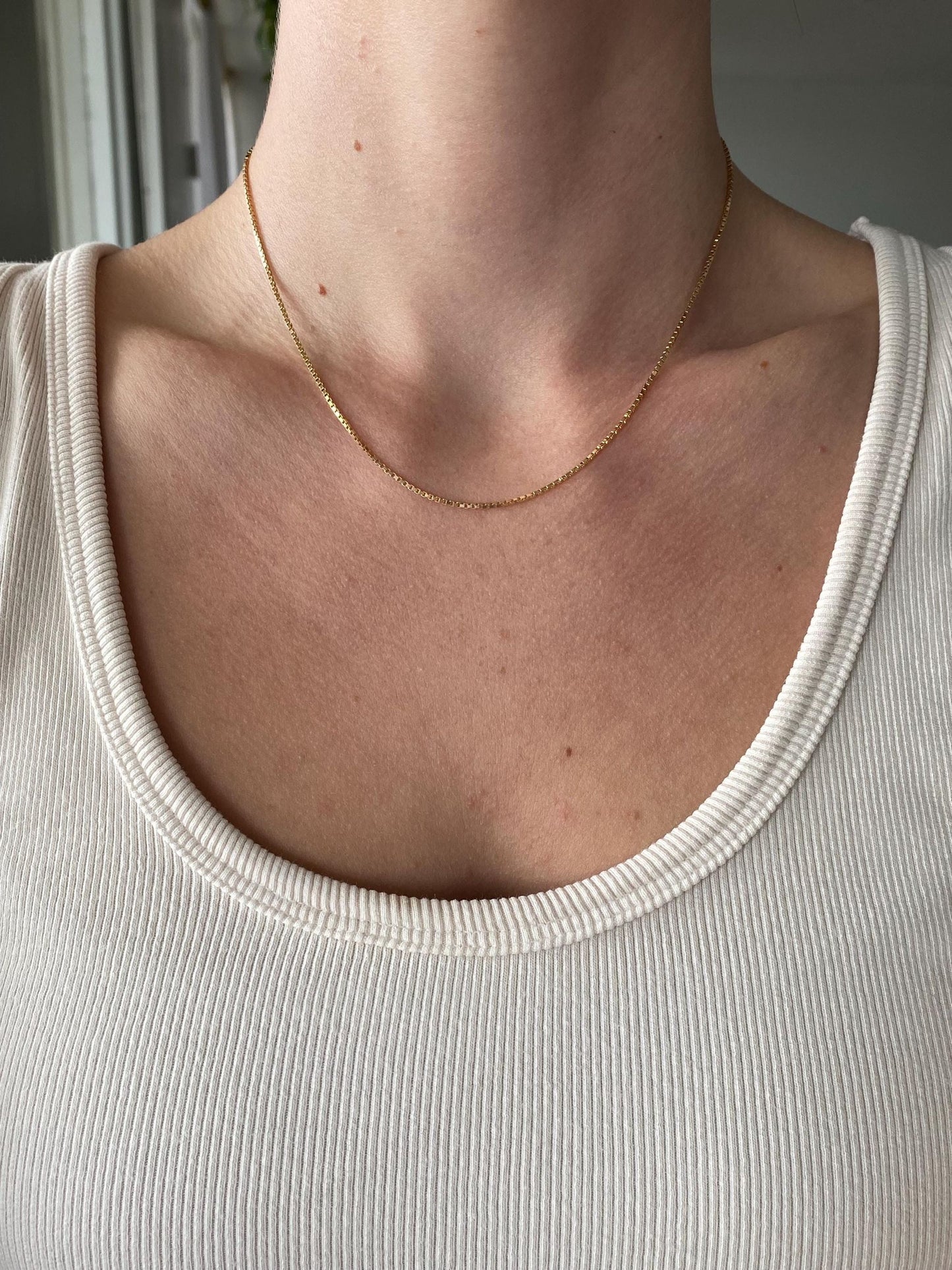 Vintage Solid 10k Yellow Gold Chunky Box Chain Necklace - 16.25 inches