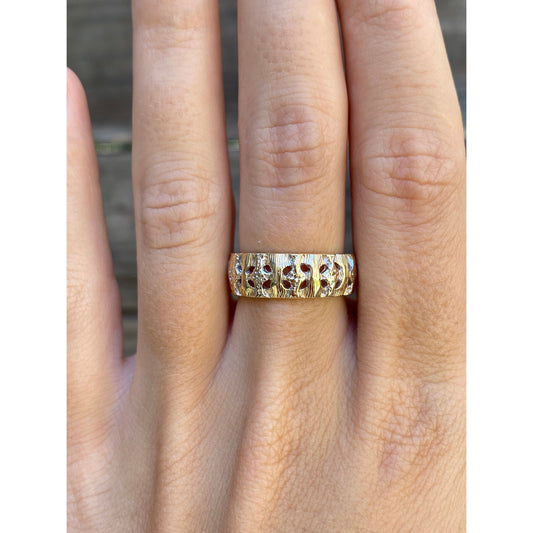 Vintage Solid 14k Yellow Gold Designed Open Work Ring Band - Size 6.75