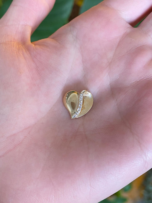 Vintage Solid 10k Yellow Gold Diamond Heart Slide Charm
