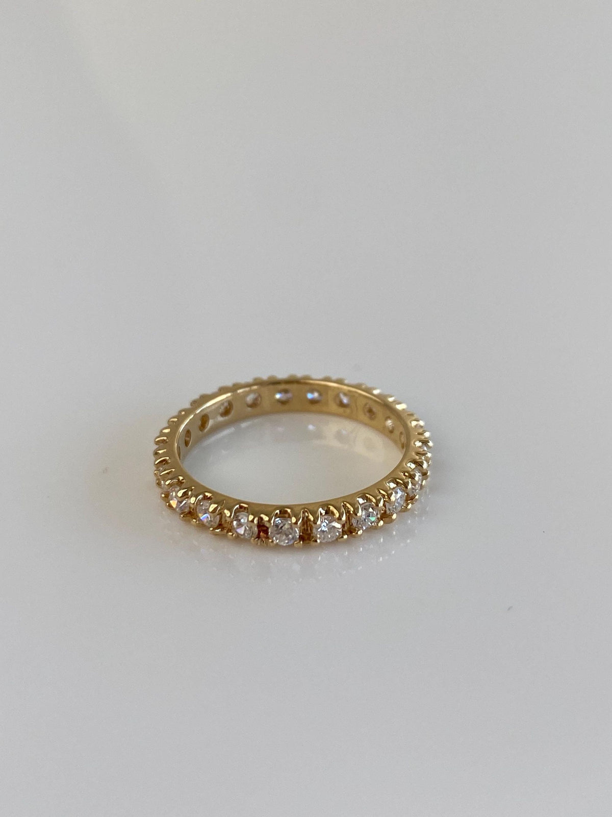Vintage Solid 14k Yellow Gold Clear Cubic Zirconia Eternity Ring Band - Size 5.5