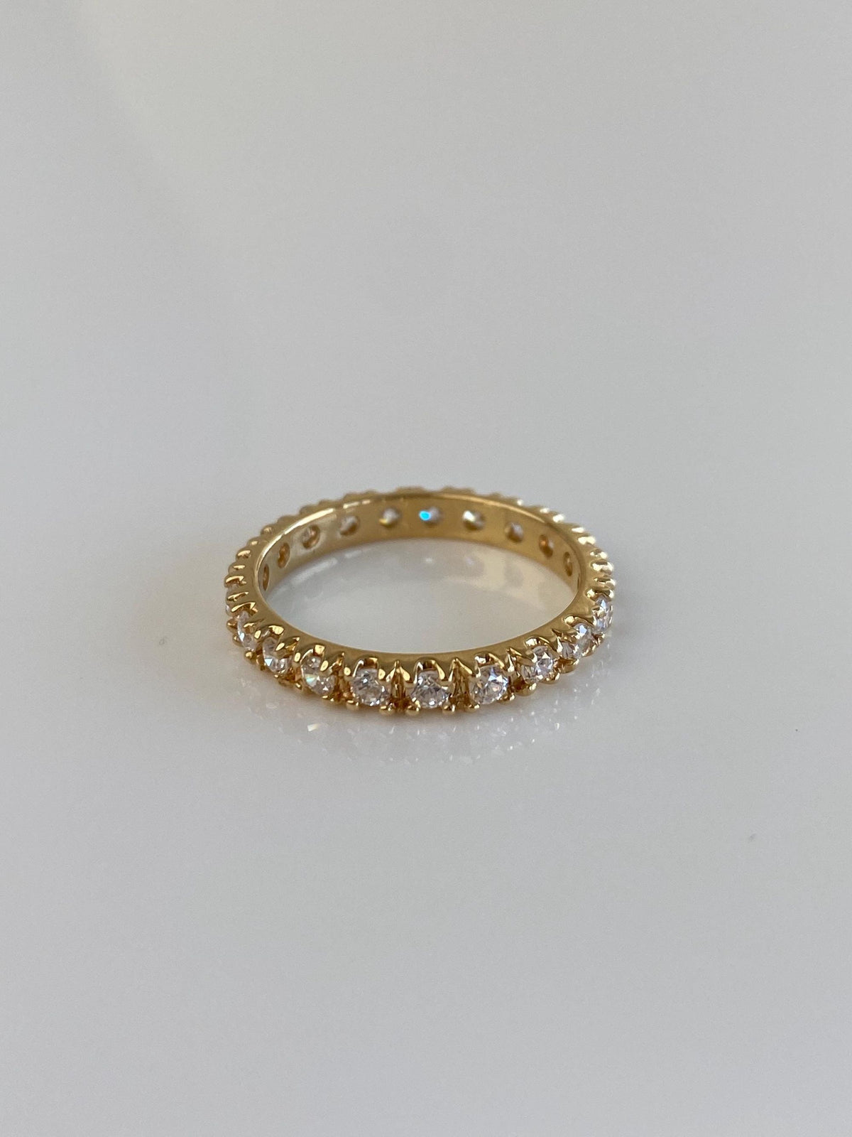 Vintage Solid 14k Yellow Gold Clear Cubic Zirconia Eternity Ring Band - Size 5.5