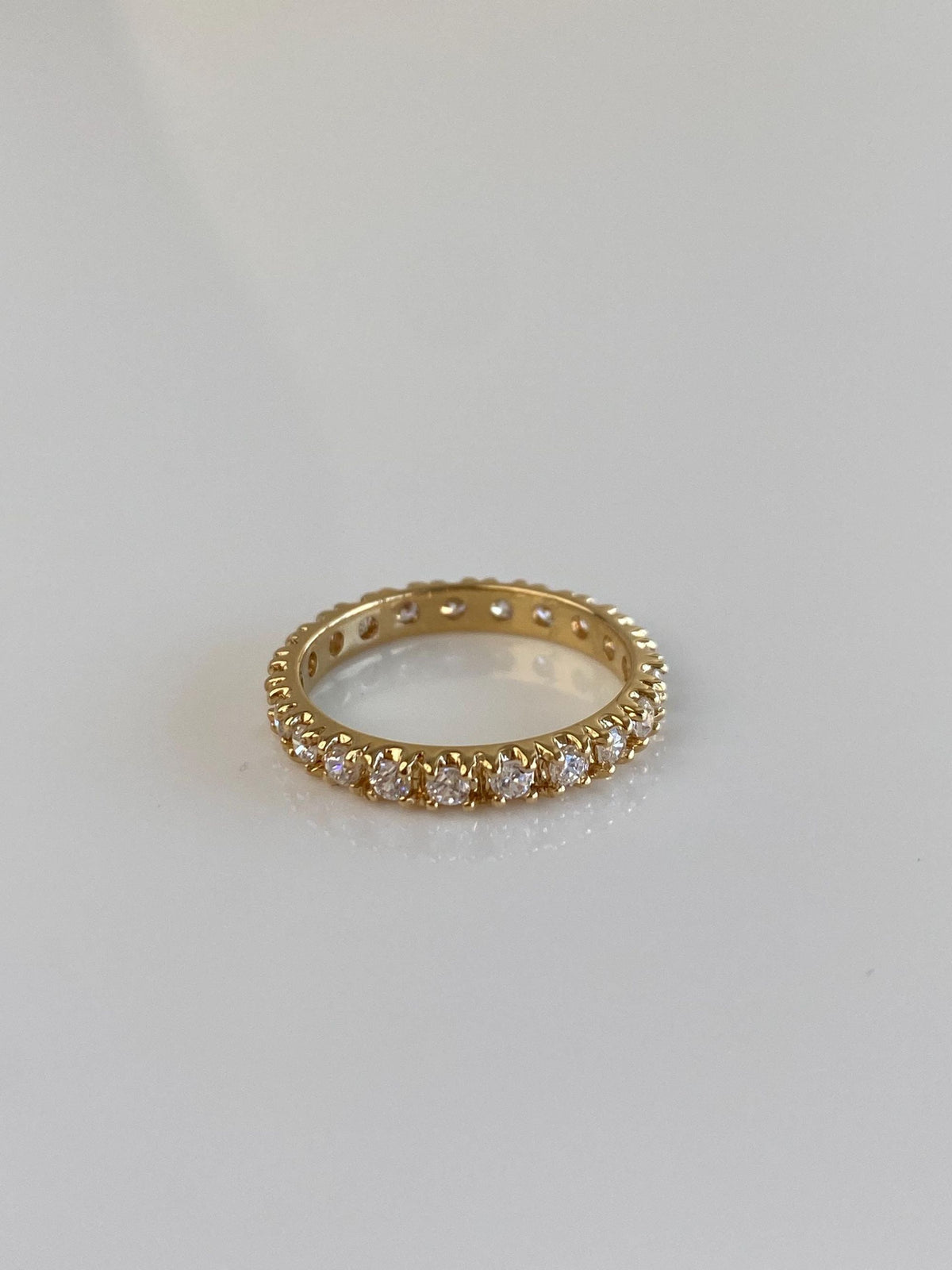 Vintage Solid 14k Yellow Gold Clear Cubic Zirconia Eternity Ring Band - Size 5.5