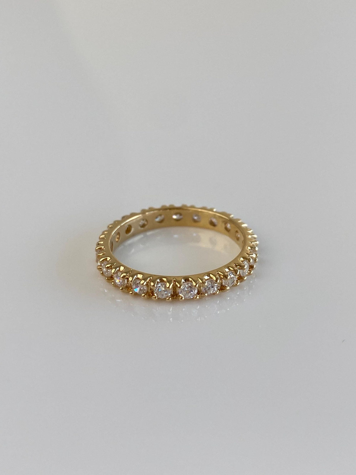 Vintage Solid 14k Yellow Gold Clear Cubic Zirconia Eternity Ring Band - Size 5.5