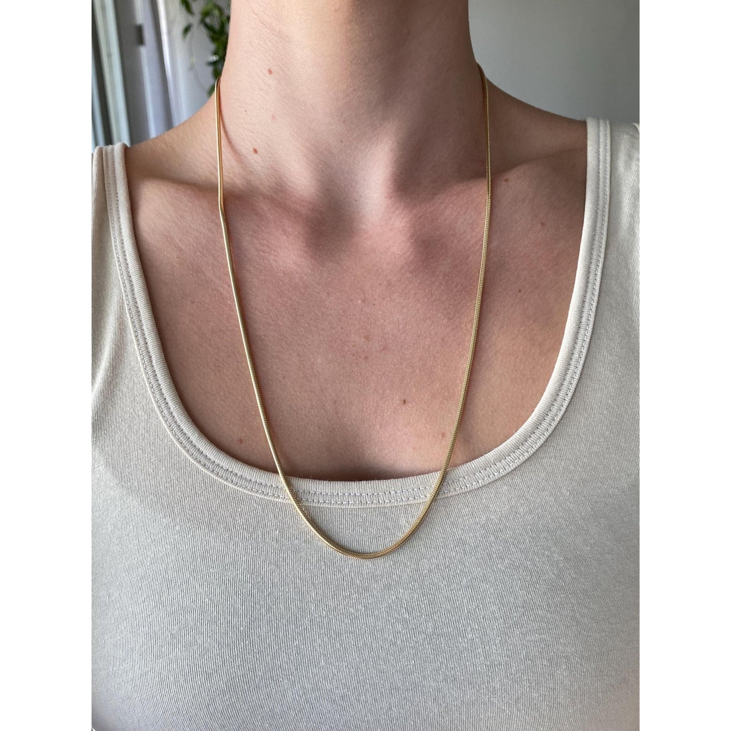 Vintage Solid 14k Yellow Gold Long Snake Chain Necklace - 24.25 inches
