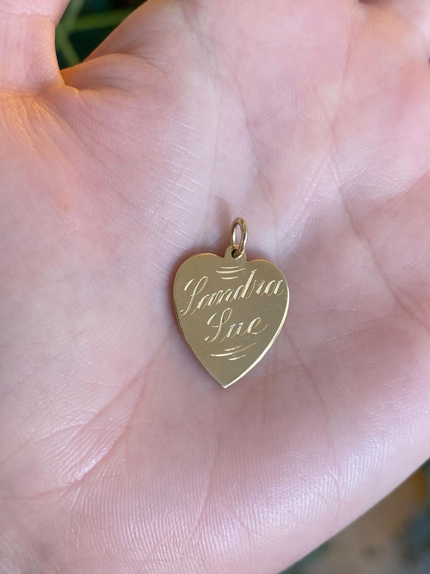 Vintage Solid 14k Yellow Gold 'Sandra Sue' Engraved Heart Charm