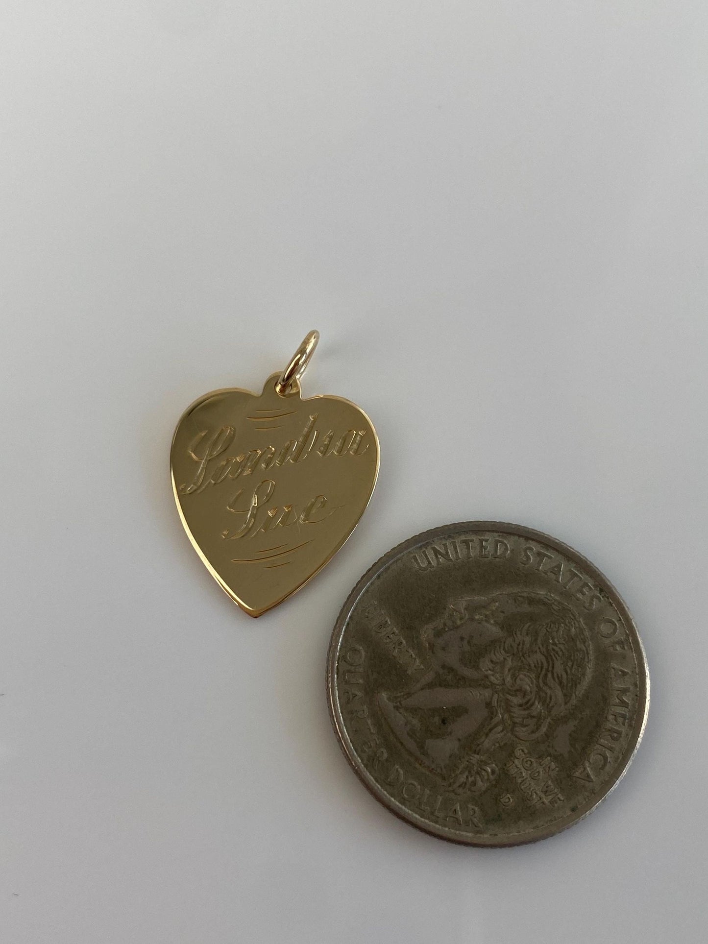 Vintage Solid 14k Yellow Gold 'Sandra Sue' Engraved Heart Charm
