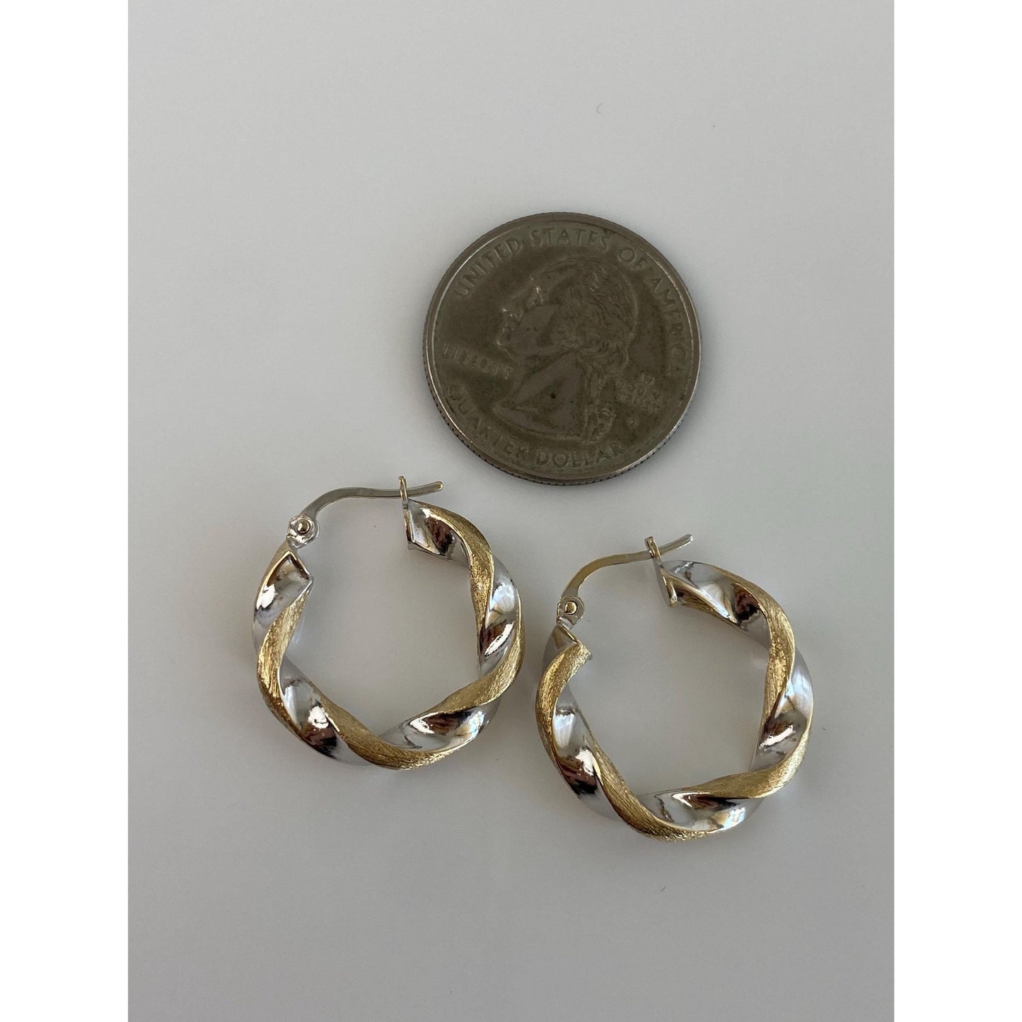 Vintage 14k White & Yellow Gold Twist Hoop Earrings