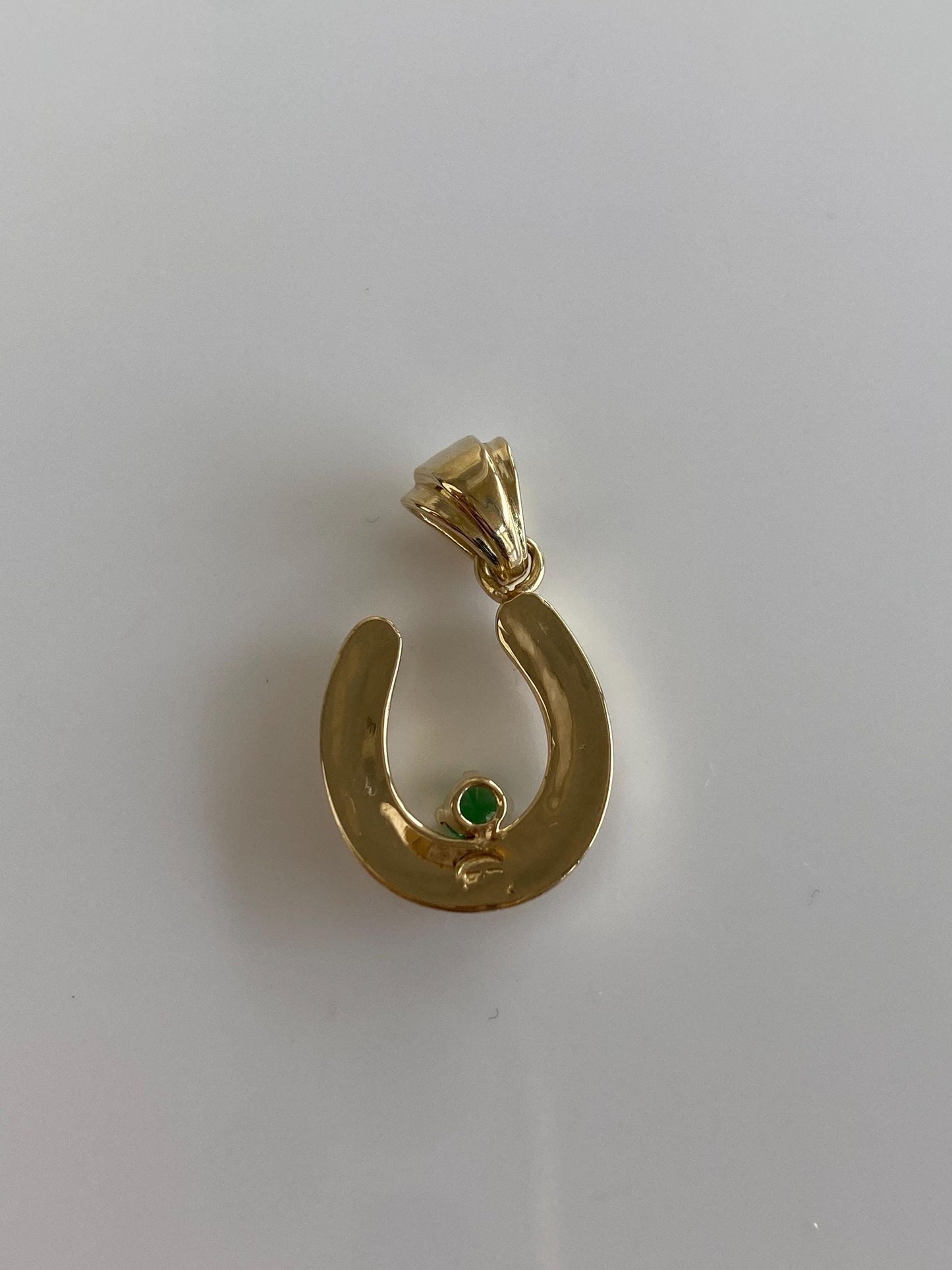 Vintage Solid 14k Yellow Gold Green Cubic Zirconia Horseshoe Charm