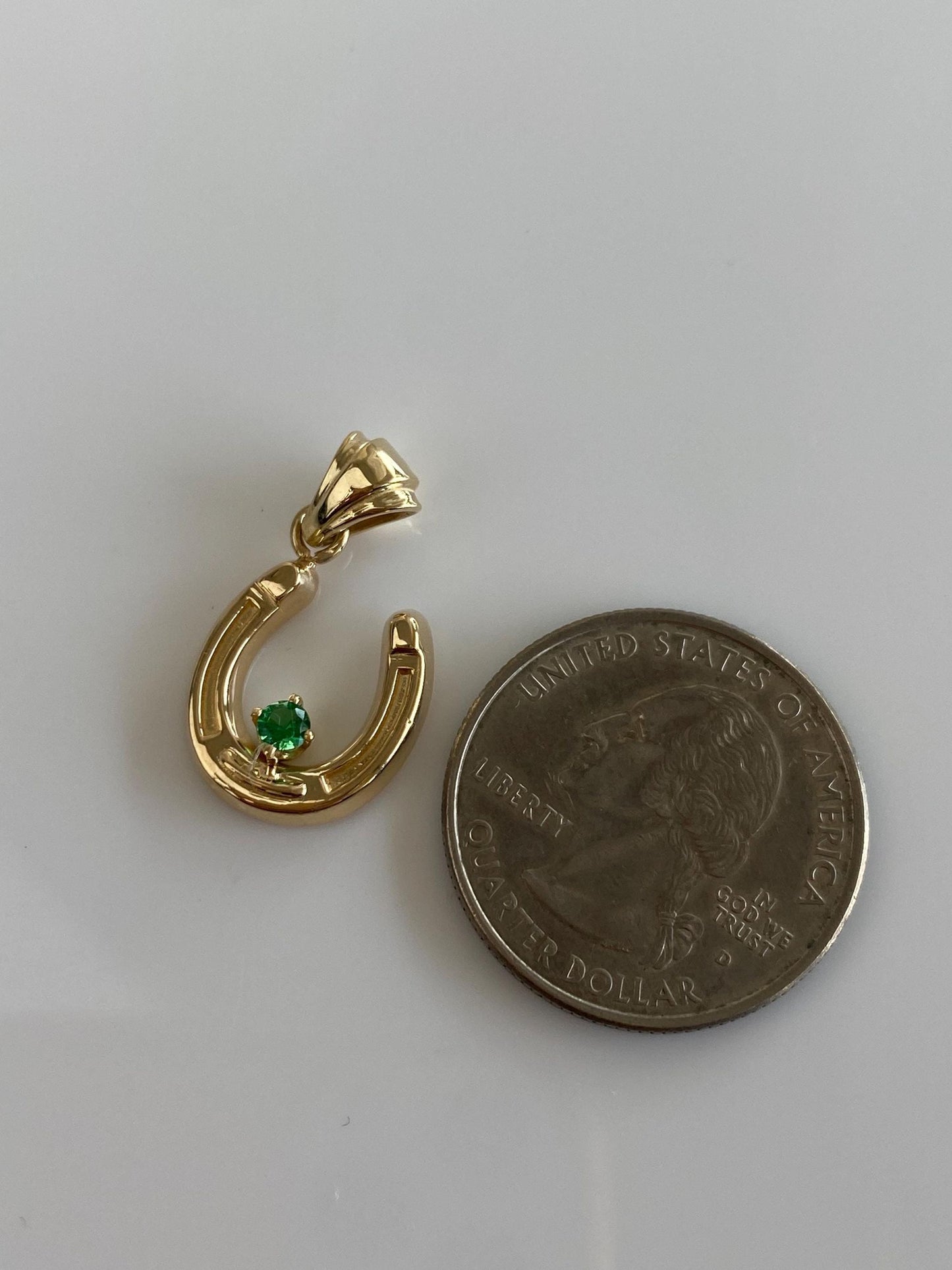 Vintage Solid 14k Yellow Gold Green Cubic Zirconia Horseshoe Charm