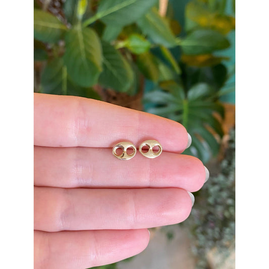 Vintage 14k Yellow Gold Puffy Mariner Link Stud Earrings