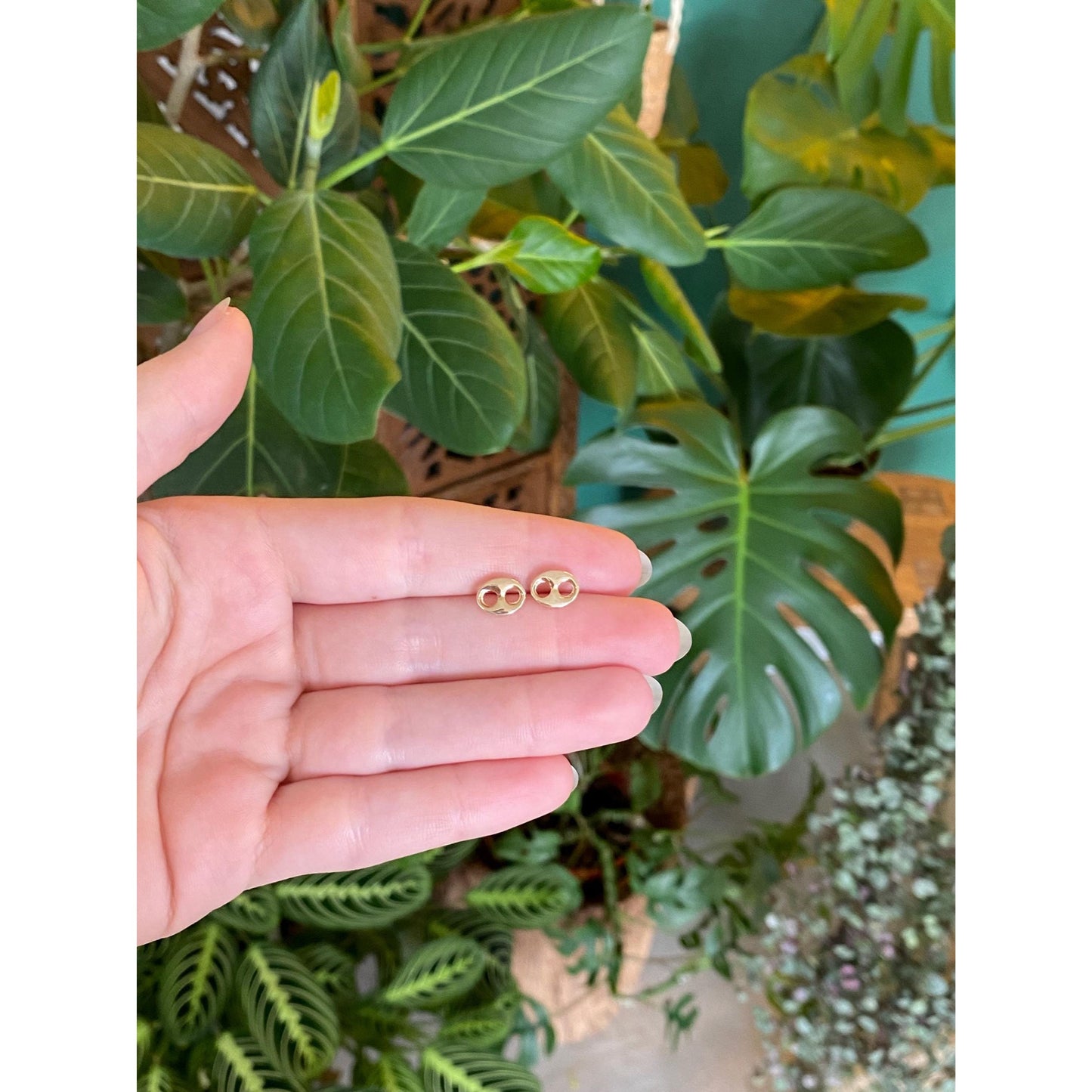 Vintage 14k Yellow Gold Puffy Mariner Link Stud Earrings