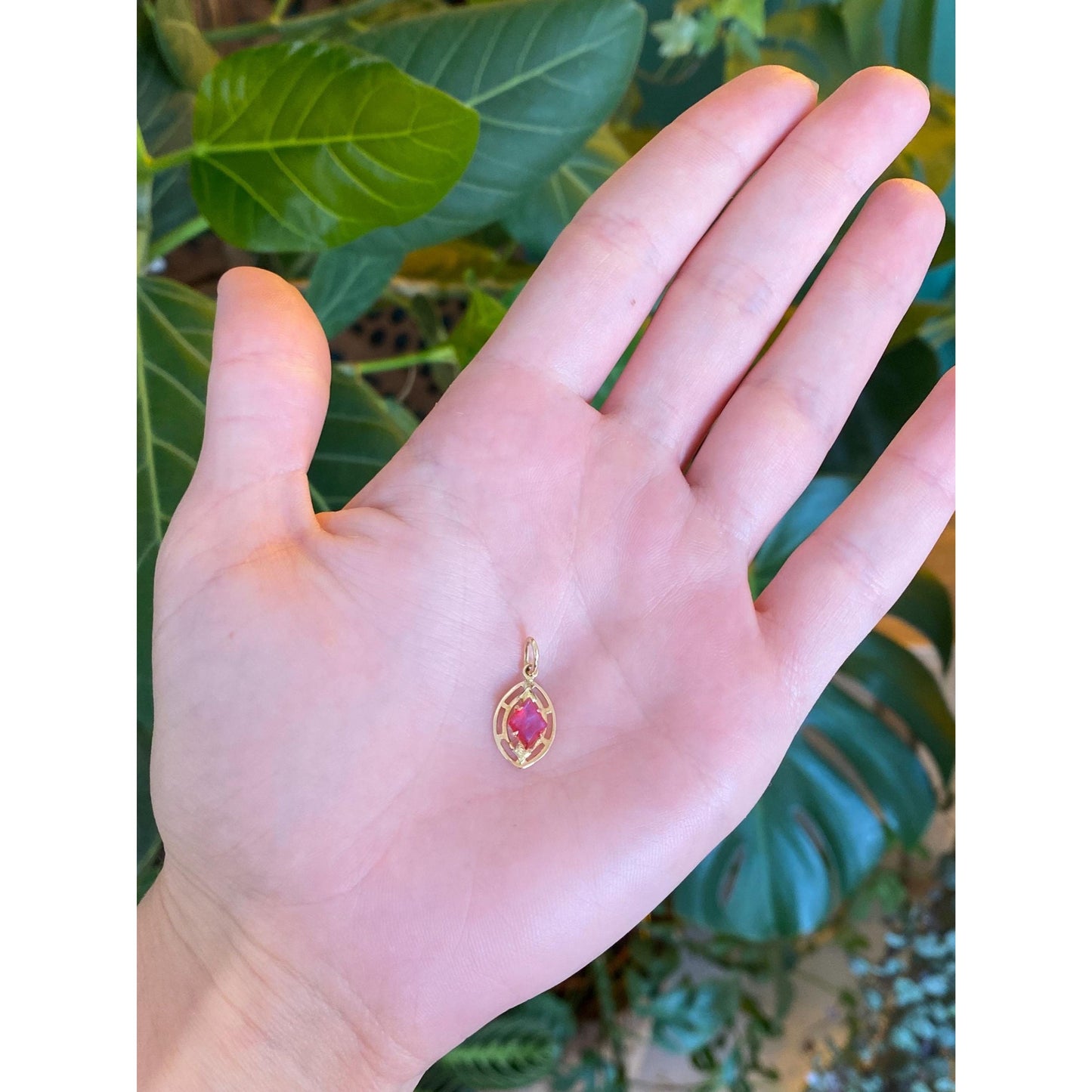 Vintage Solid 10k Yellow Gold Pink Cubic Zirconia Stick Pin Conversion Charm