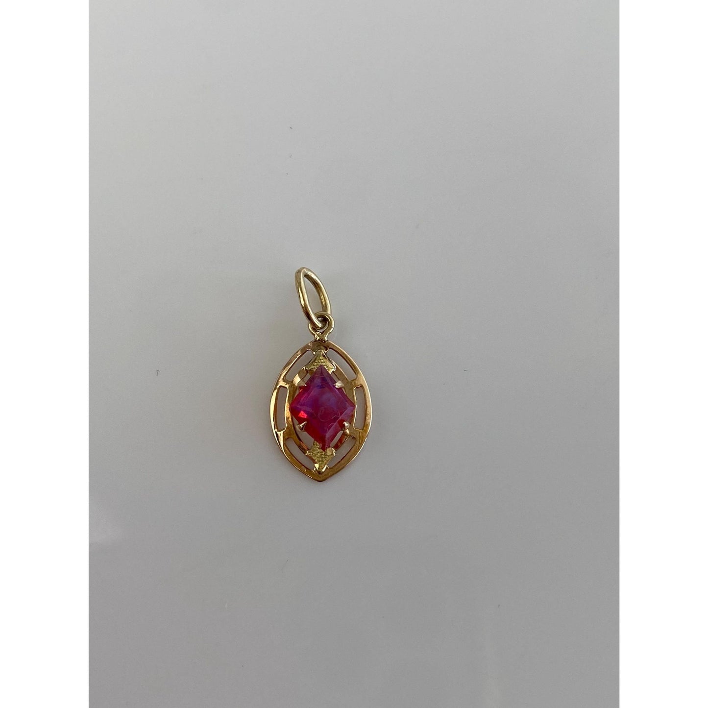Vintage Solid 10k Yellow Gold Pink Cubic Zirconia Stick Pin Conversion Charm