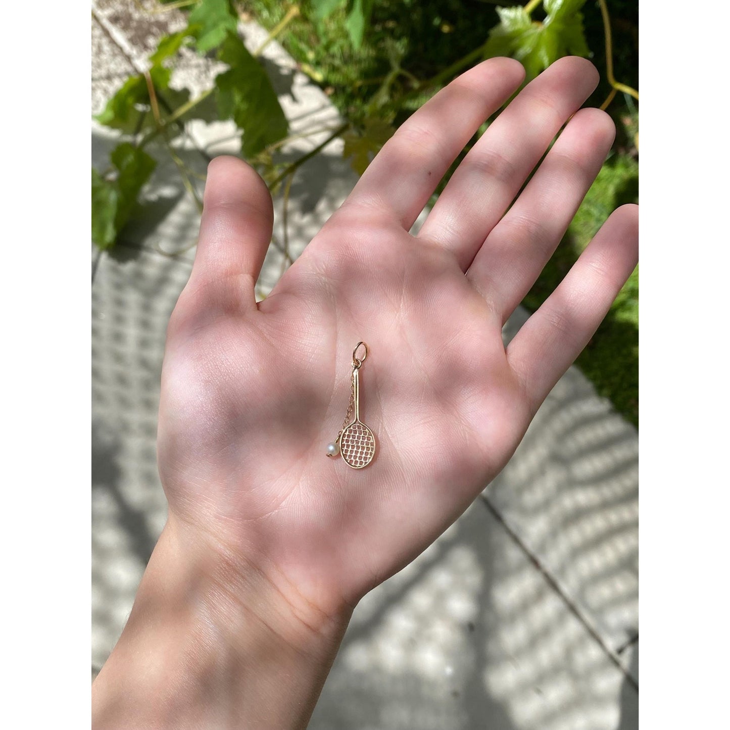 Vintage 14k Yellow Gold Pearl Tennis Racket & Ball Charm
