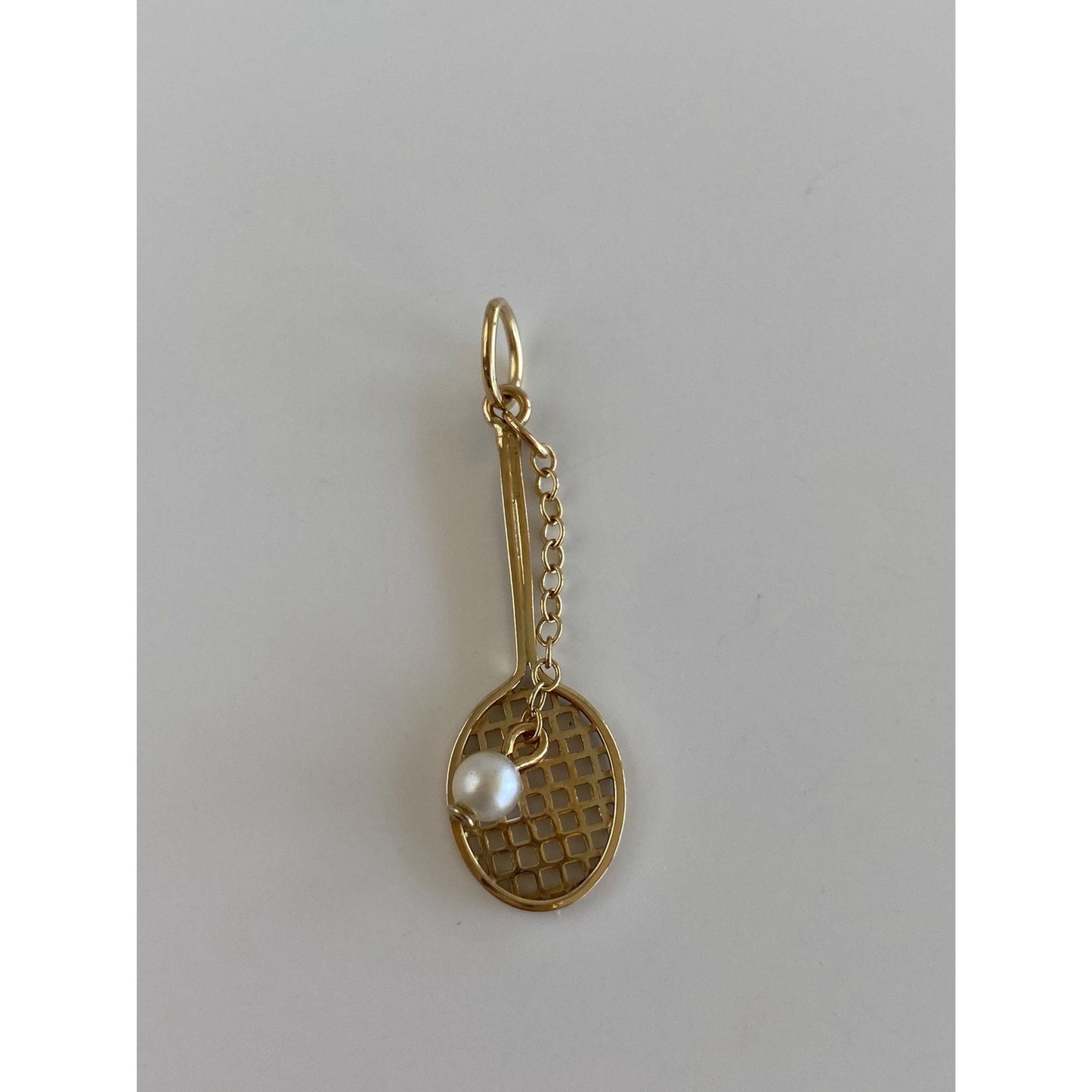 Vintage 14k Yellow Gold Pearl Tennis Racket & Ball Charm