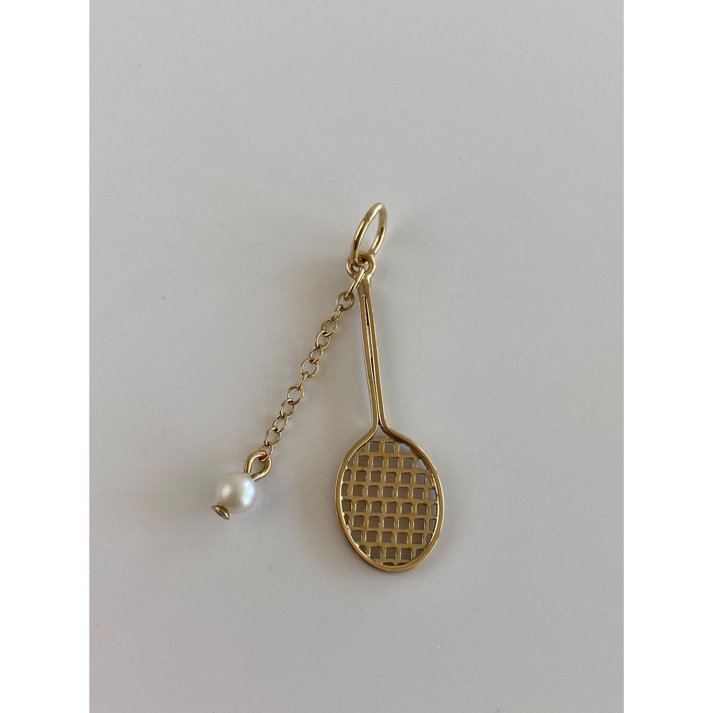 Vintage 14k Yellow Gold Pearl Tennis Racket & Ball Charm