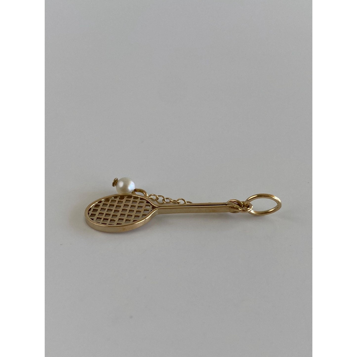 Vintage 14k Yellow Gold Pearl Tennis Racket & Ball Charm