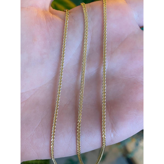 Solid 14k Yellow Gold Square Wheat Chain Necklace - 24.25 inches