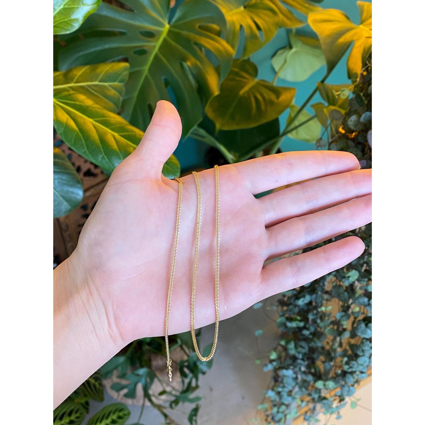 Solid 14k Yellow Gold Square Wheat Chain Necklace - 24.25 inches