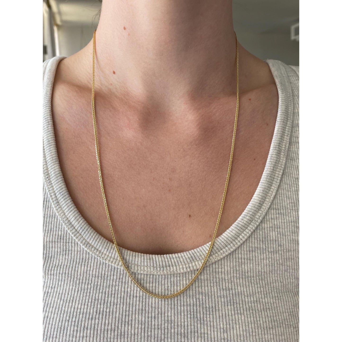Solid 14k Yellow Gold Square Wheat Chain Necklace - 24.25 inches