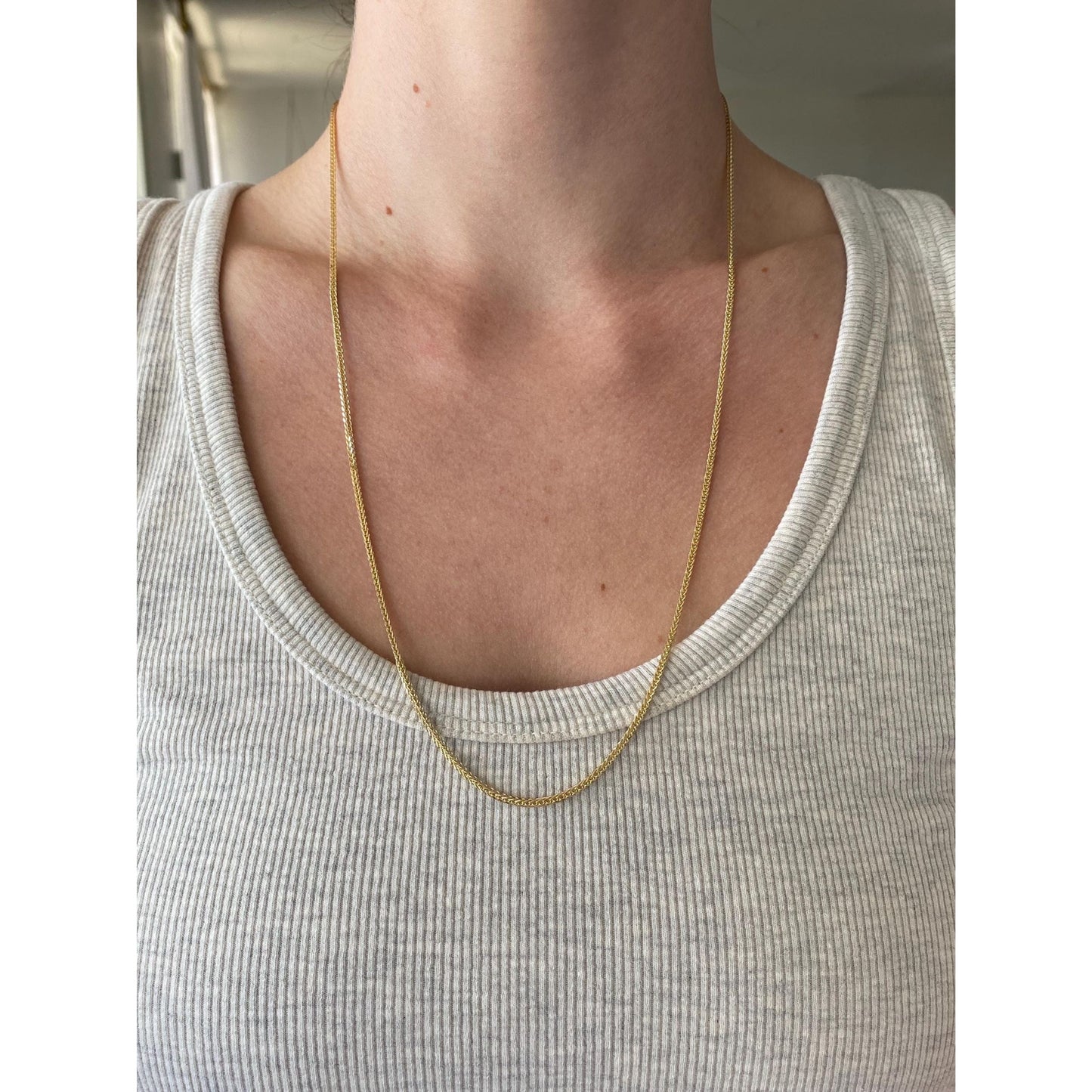 Solid 14k Yellow Gold Square Wheat Chain Necklace - 24.25 inches