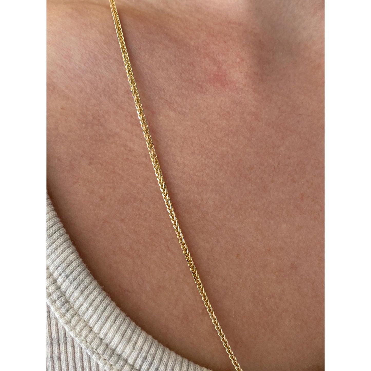 Solid 14k Yellow Gold Square Wheat Chain Necklace - 24.25 inches