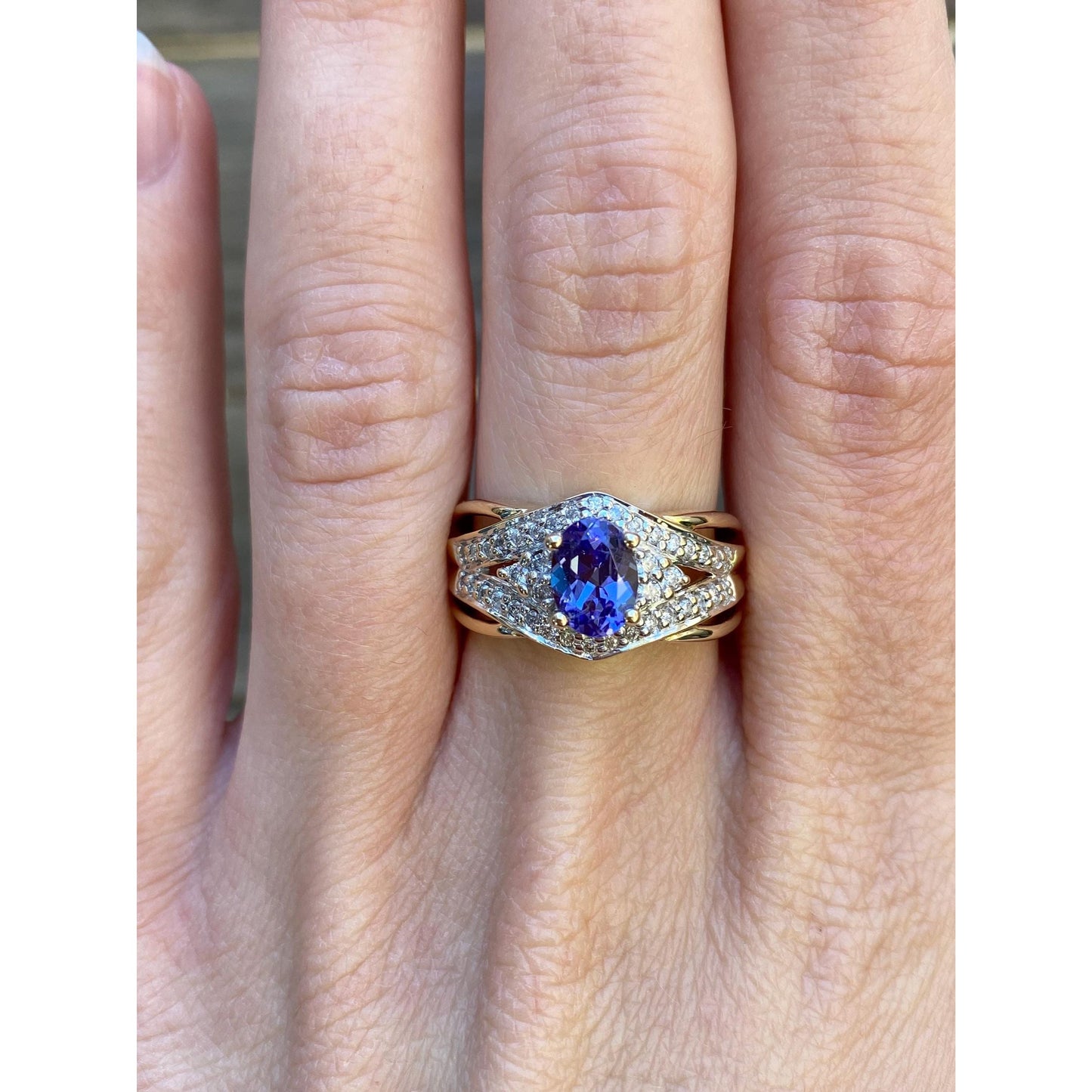Solid 14k Yellow Gold Diamond Tanzanite Ring - Size 6.75